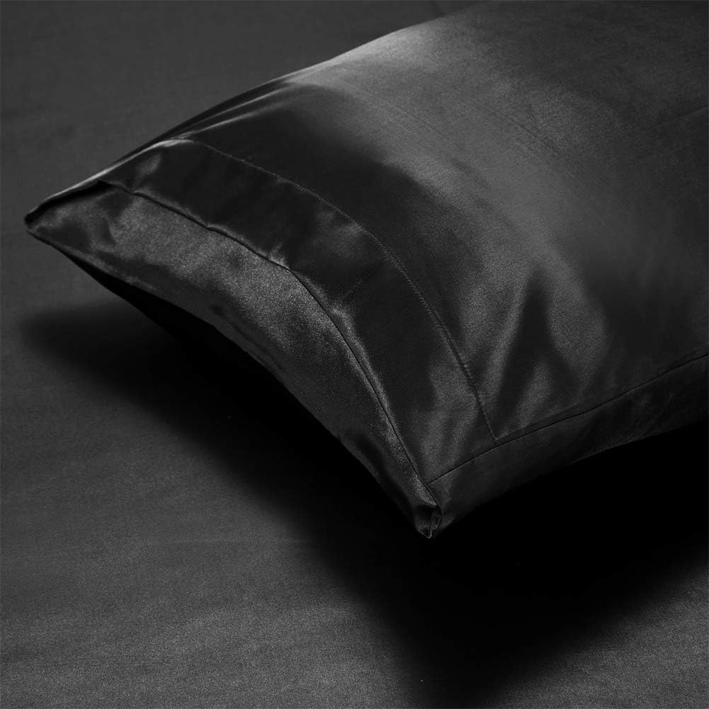 Aimay 3 Piece Duvet Cover Set (1 Duvet Cover + 2 Pillow Shams) Satin Silk Luxury 100% Super Soft Microfiber Bedding Collection (Queen,Black) image number 2
