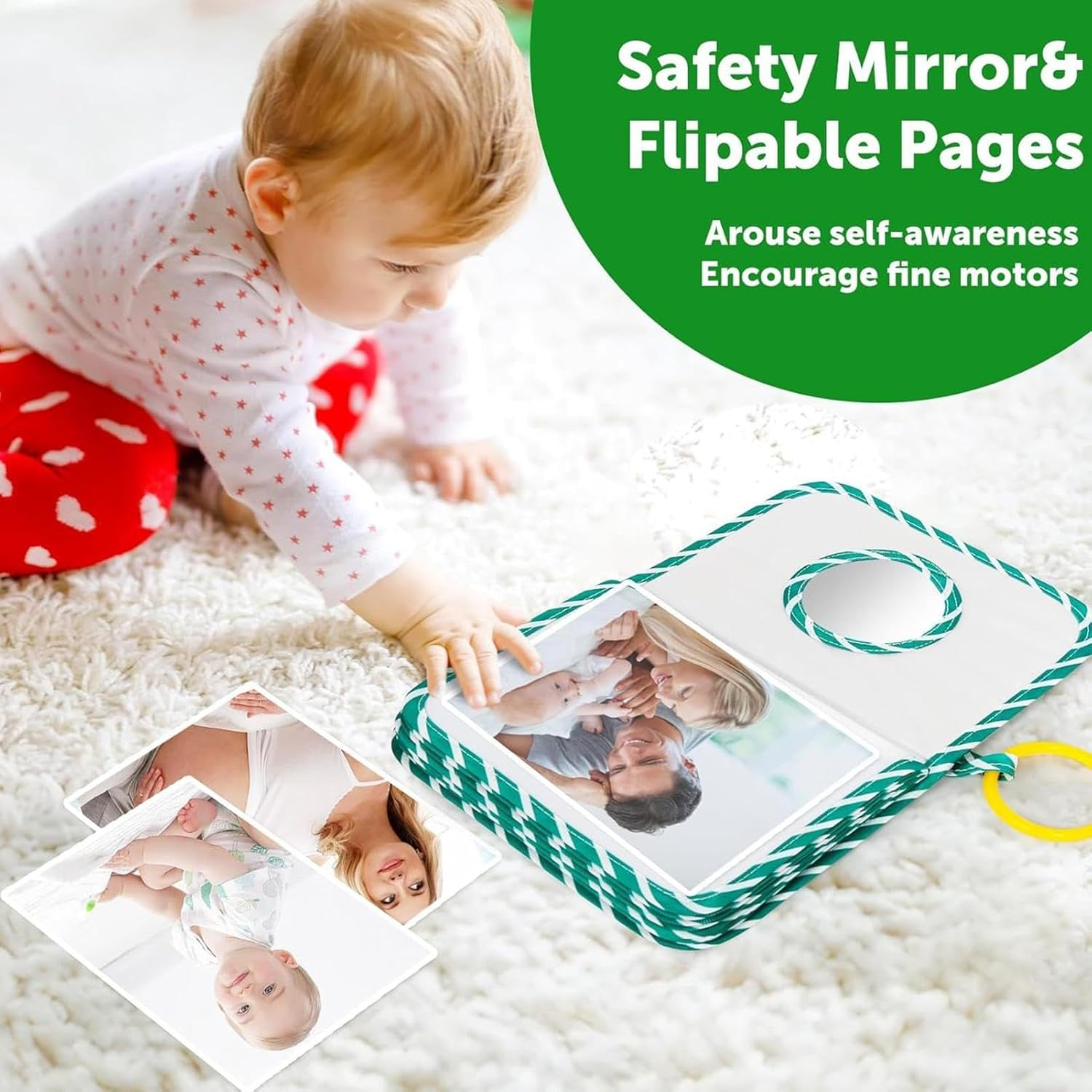 Baby Photo Album Book | Cartoon Soft Photo Cloth Book - Hold 4X6Inch Cute Picture Album with Safe Mirror, Collectible Keepsake for Kids Children Boys Girls image number 2