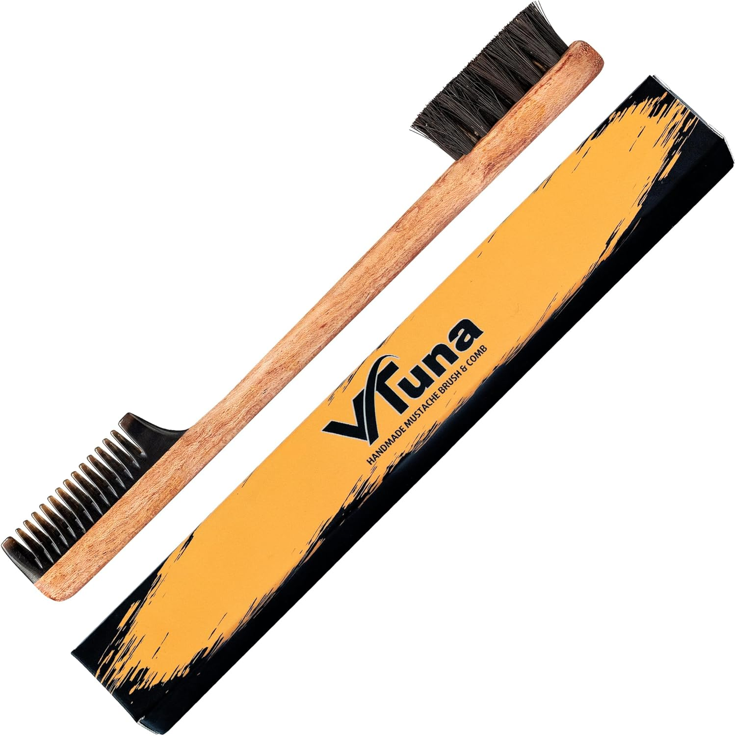Vtuna 2-In-1 Beard Comb & Brush - Mustache & Beard Comb for Men. Handcrafted from Solid Wood, Buffalo Horn, and Cow Tail Hair. Comes in a Luxurious Velvet Box, Perfect for Gifting. image number 5
