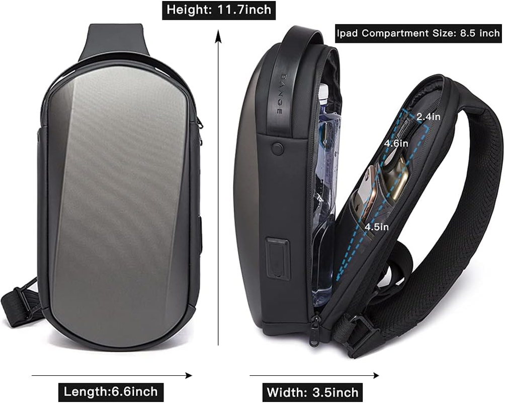 BANGE Sling Bag Waterproof Hiking Travel Shoulder Bag,Safe Protect Hard Shell Crossbody Bag Backpack - Grey image number 4