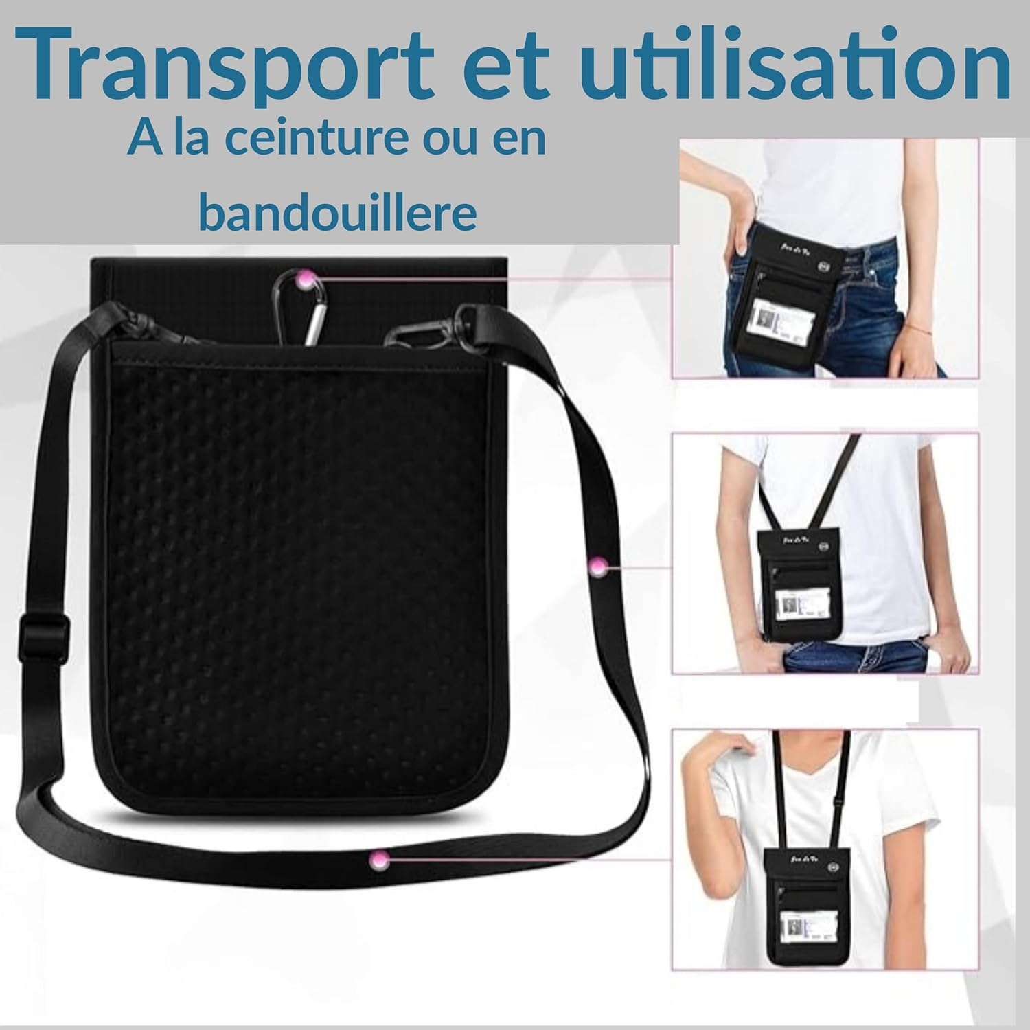 Energy 01 - Crossbody Bag Waterproof RFID Protection Unisex Women Men Kids Phone Passport Biometric ID Cards Bank Card: Blocking RFID Waves at 13.56Mhz image number 2