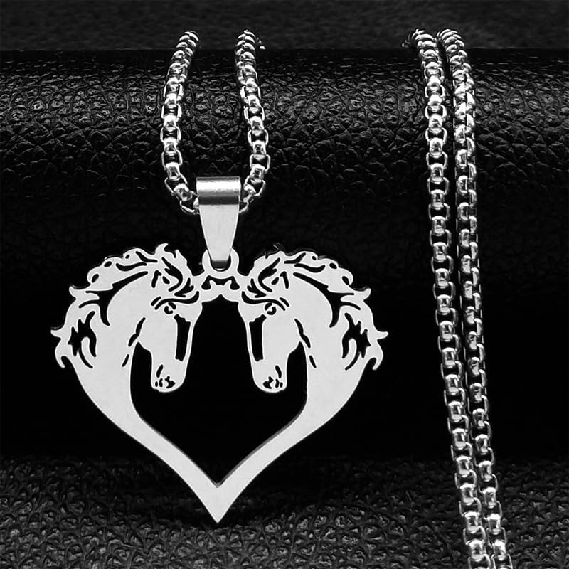 2Pcs Horse Necklace Heart Shaped Couple Necklace Stainless Steel Horse Pendant Necklace for Women Men Valentine'S Day Jewelry image number 6