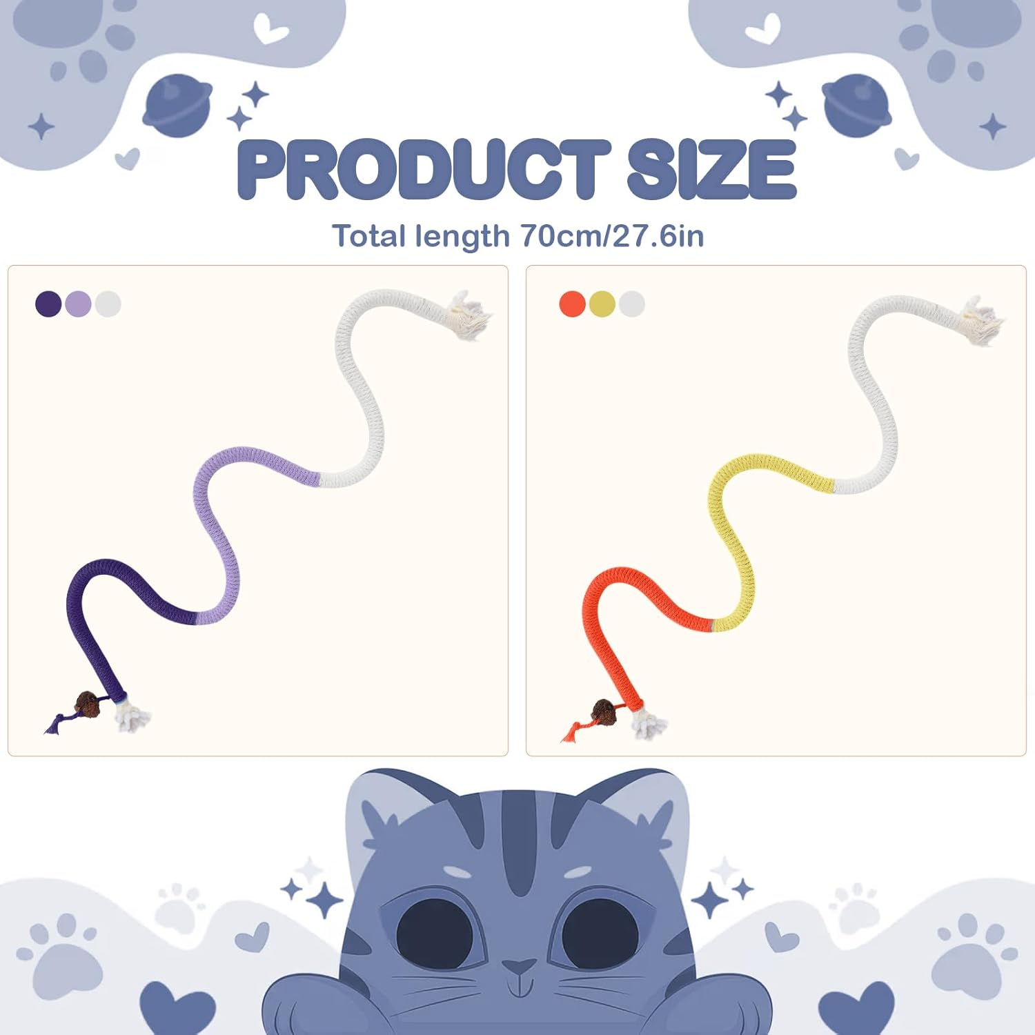 2Pcs Catnip Toys, Cat Rope Chew Toys, 70Cm Bite-Resistant Sisal Rope Cat Toy for Indoor Kitten, Teeth Cleaning Chew Toys for Pet Goods Interactive Bite-Proof Supplies for All Breeds image number 3