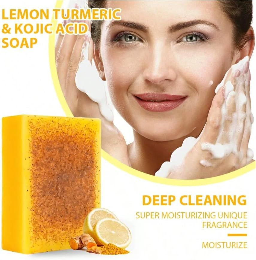 Lemon, Turmeric and Kojic Acid Soap Bar, 100G, Brightening, Face and Body Cleanser. image number 1