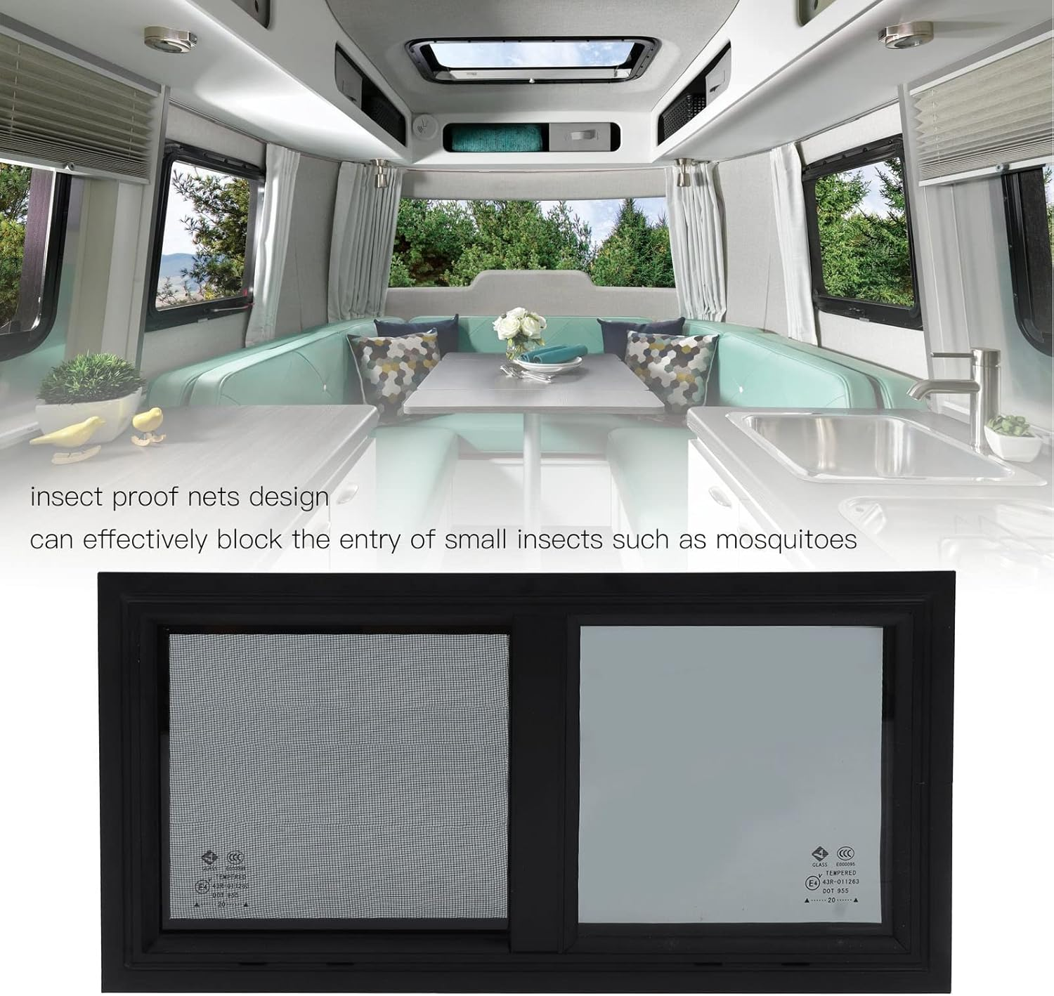 RV Window, 21.65 W X 10.24 H Sliding Black RV Window, Horizontal Vertical Slide, Replacement Trailer Window Camper Window with Privacy Screen Nets, for Rvs Vehicles image number 4