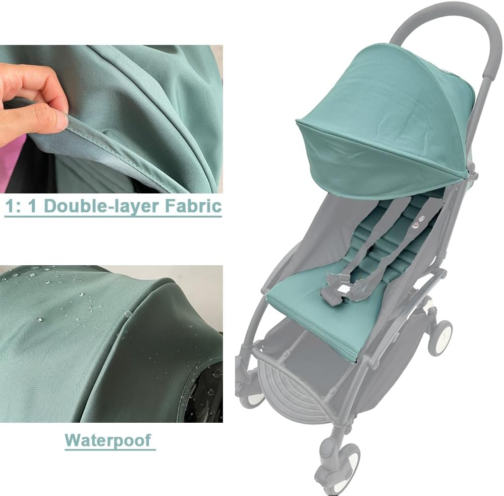Baby Stroller Seat Cushion and Canopy Compatible with Babyzen YOYO 2 and YOYO+, Pushchair Accessories Replacement Kit, Waterproof Double-Layer Fabric (Aqua Blue) - Coffee Color image number 2