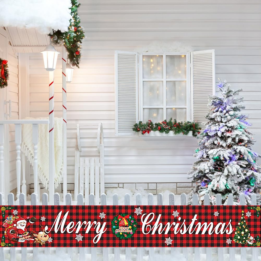 Kiwinvou Merry Christmas Banner Large Christmas Decorations Sign for Outdoor Garden Wall Xmas Banner Santa Claus Banner Supplies Garden Yard Red Banners for Outdoor and Indoor Christmas Party Decoration Supplies image number 1