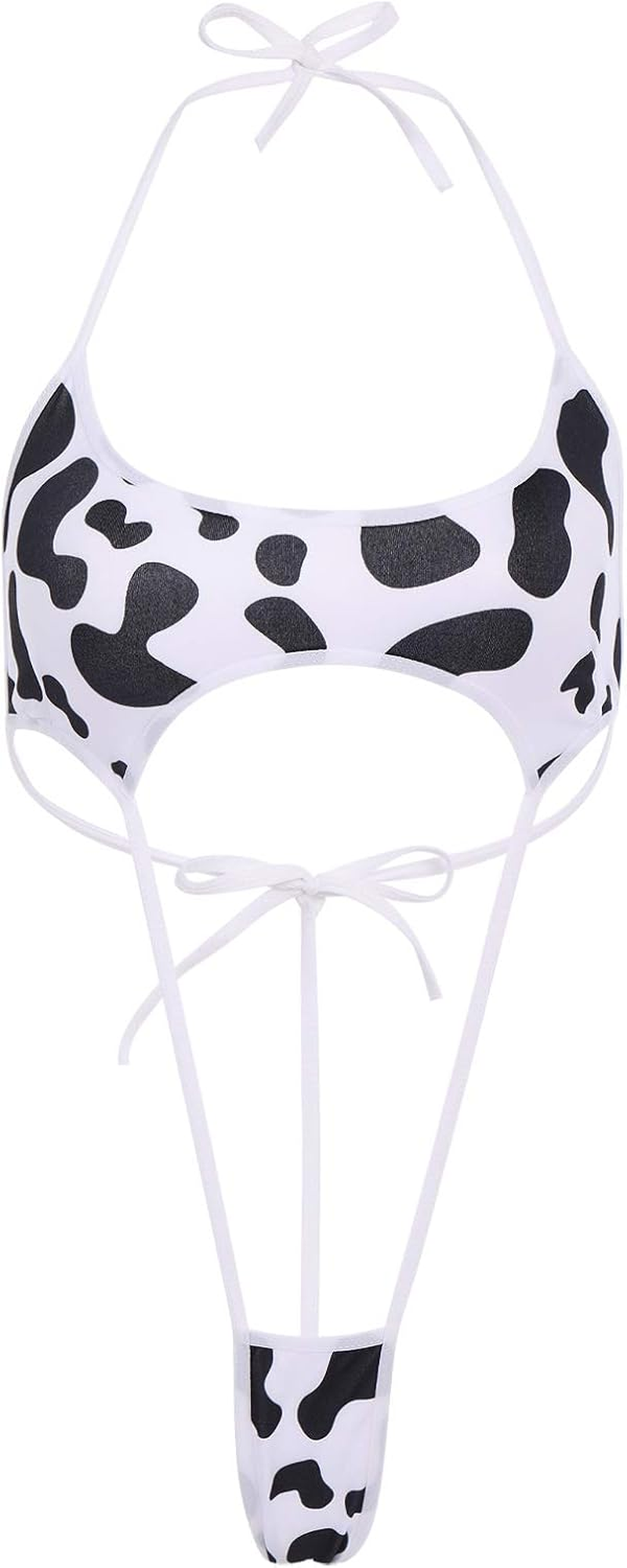 FYMNSI Women Sexy Milk Cow Lingerie Set Anime Maid Cosplay Costume Mini Bikini Bra Bodysuit with Bell Choker Stockings Outfit - Cow Dress Set image number 7