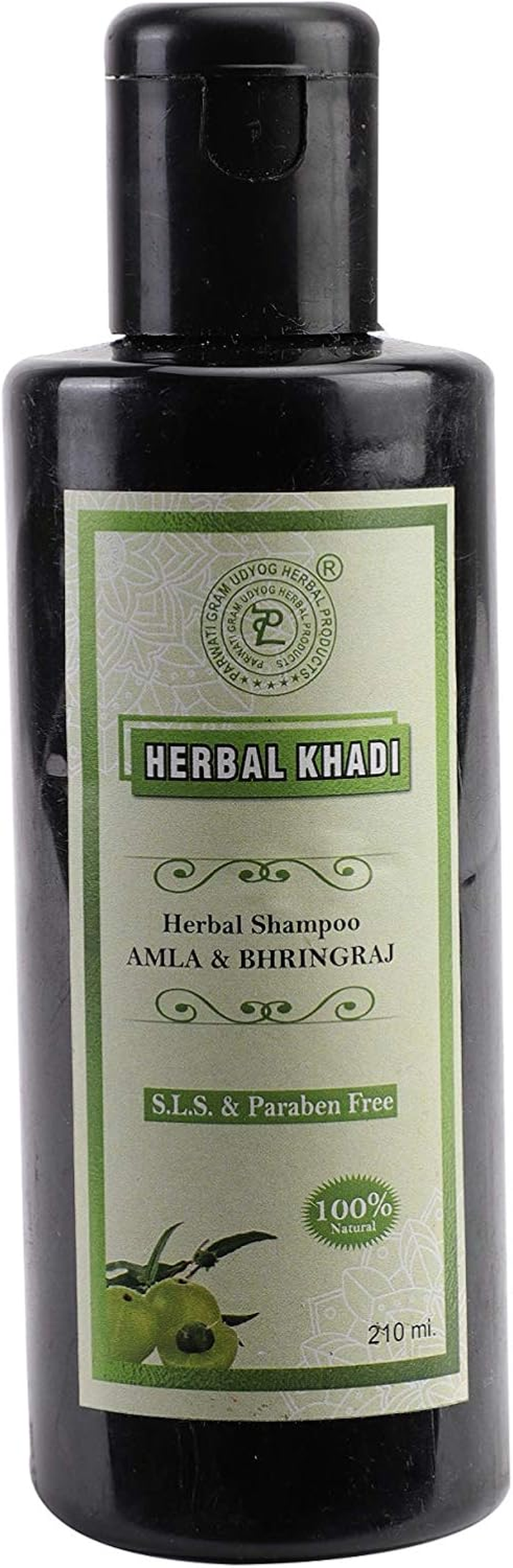 Herbal Khadi Amla Bhringraj Herbal Shampoo (NO SULPHATE & PARABEN) for Hair Fall Control & Regrowth, Dry & Frizzy Hair 210 Ml (Pack of 1) Men & Women image number 1