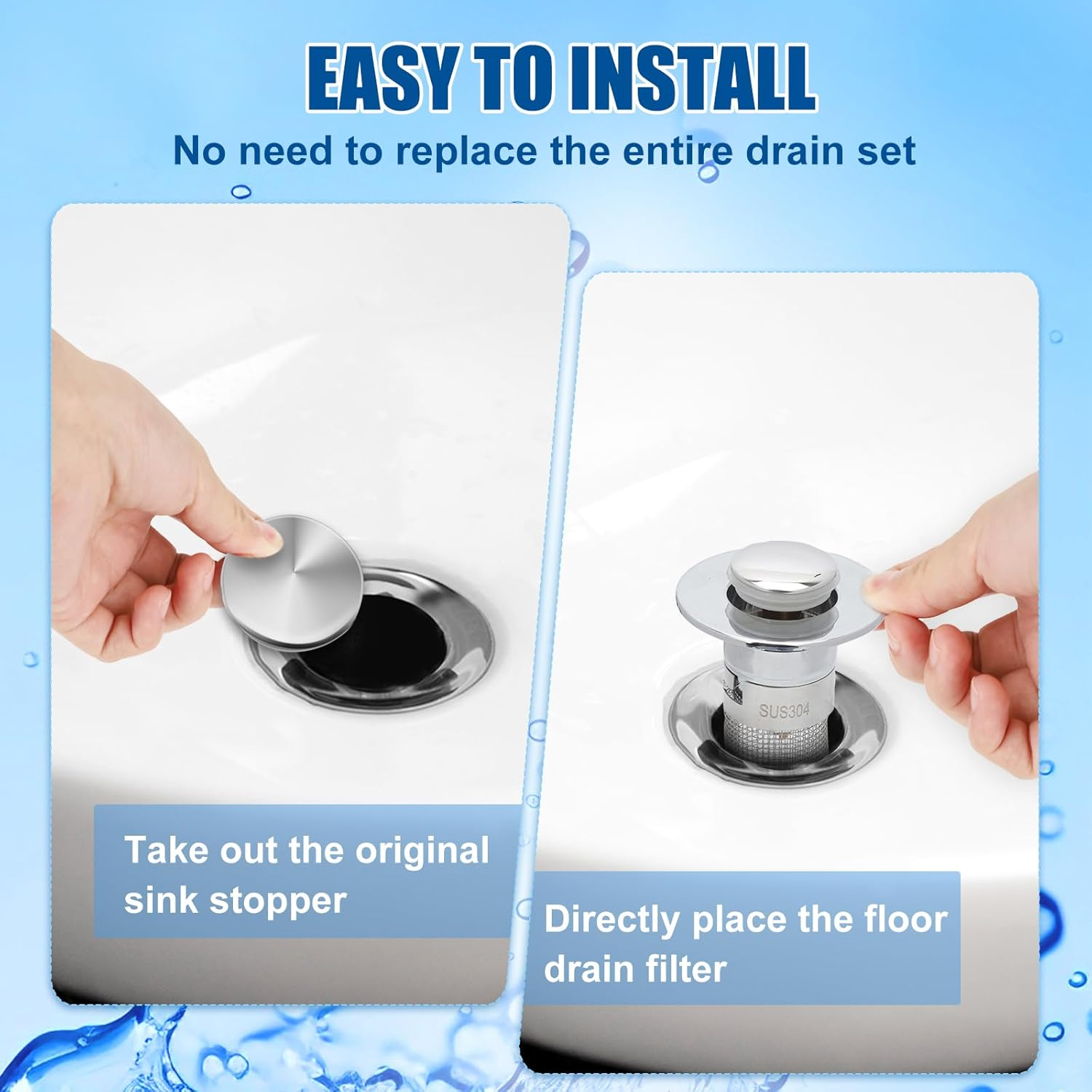 Stainless Steel Floor Drain Filter, Pop-Up Sink Drain Filter Multifunctional Bathtub Sink Drainer Bathroom Sink Stopper with Detachable Filter Basket for Bathroom Kitchen