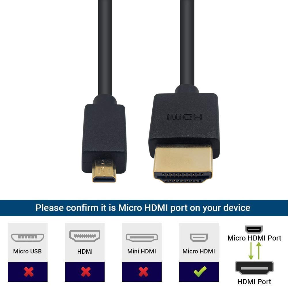 Duttek HDMI to Micro HDMI Cable, Extreme Slim and Flexible Micro HDMI Male to HDMI Male Cable Support 1080P, 4K, 3D for Gopro Hero 8/7 Black,Sony A6500/A7,Canon Camera,Etc (1.2M/4FT) image number 4