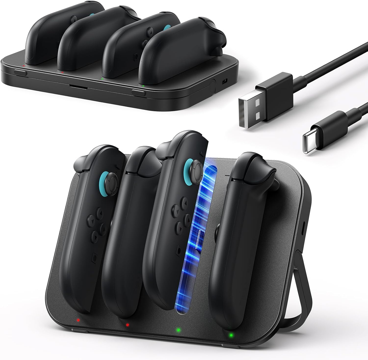 JSAUX Charging Dock Compatible with Nintendo Switch 2 Joycon Controllers, 4-In-1 Magnetic Charger Station with Adjustable Stand & LED Indicator, Switch 2 Joycon Charger with 4.9FT USB C Cable