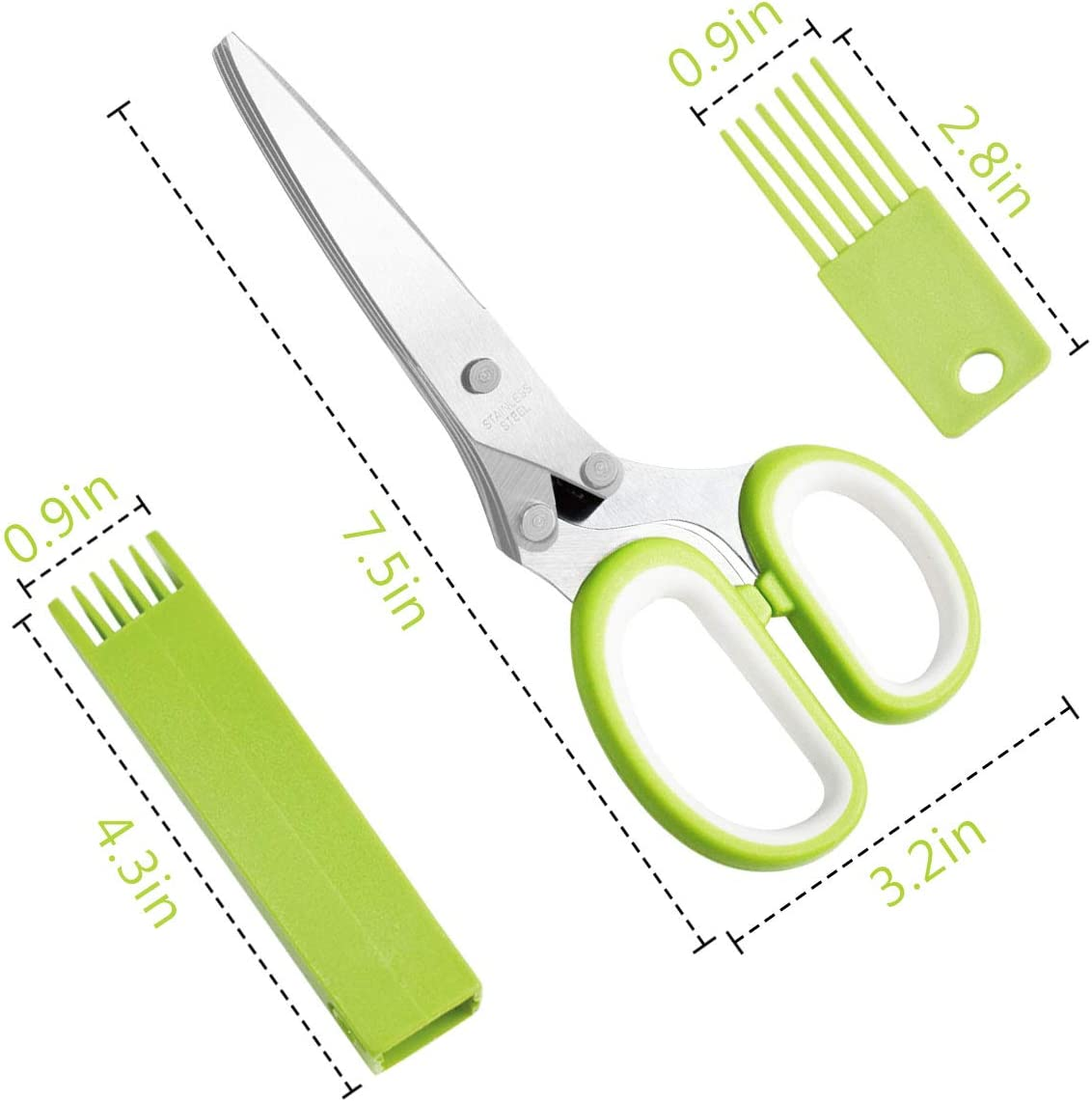 Herb Cutter Scissors 5 Blade Scissors Kitchen Multipurpose Cutting Shear with 5 Stainless Steel Blades & Safety Cover & Cleaning Comb Cilantro Scissors Sharp Shredding Shears Herb Scissors Set (Green) image number 6