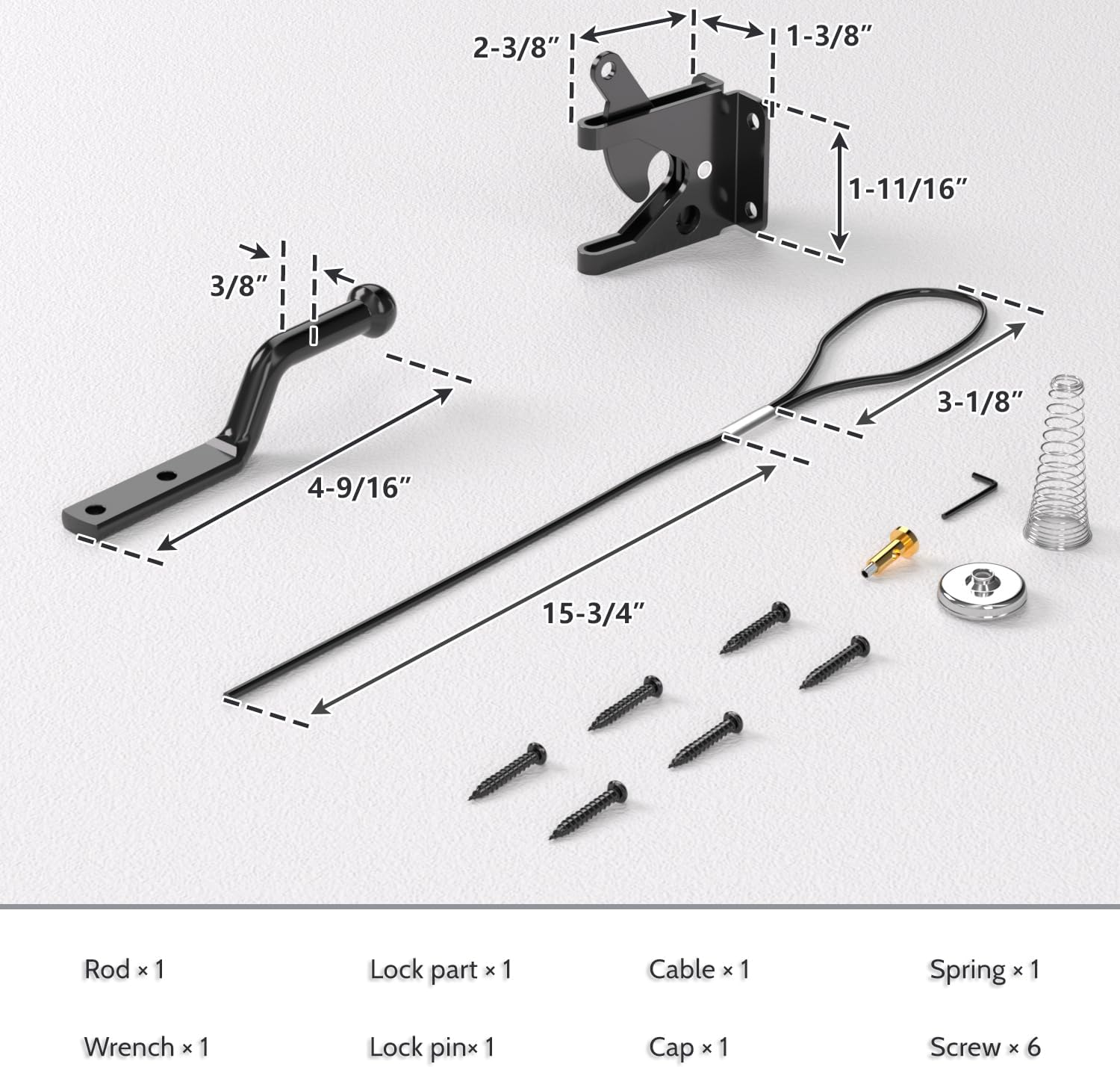 Gate Latch with Spring Cable Pull for Fence Gate - Carbon Steel - Black