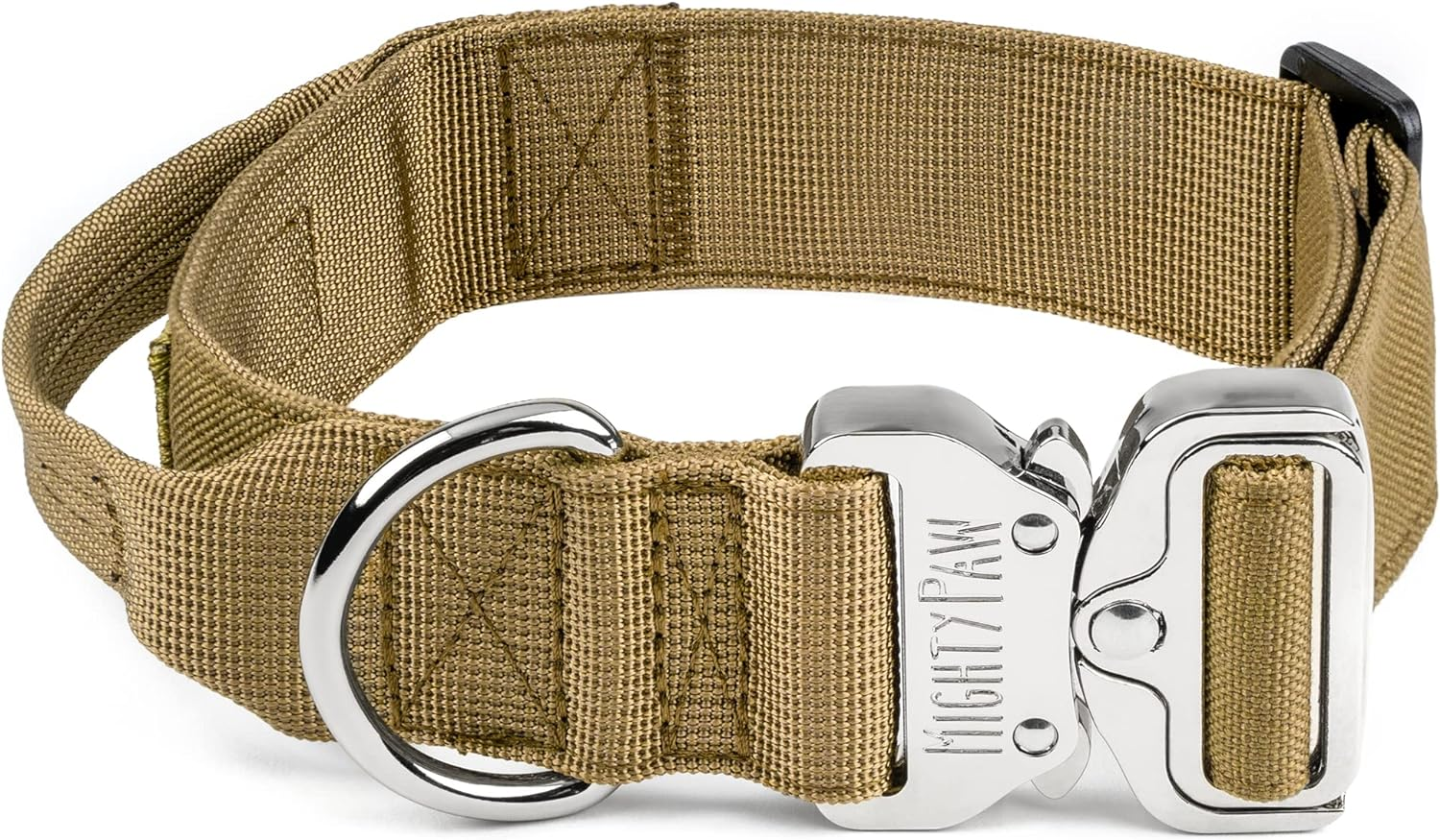Mighty Paw Tactical Dog Collar - Heavy Duty with Metal Buckle and Control Handle - Weatherproof Polyester Material - Sturdy Metal Dog Collars - Dog Collar for All Dog Breeds - Heavy Dog Collar - Tan image number 2