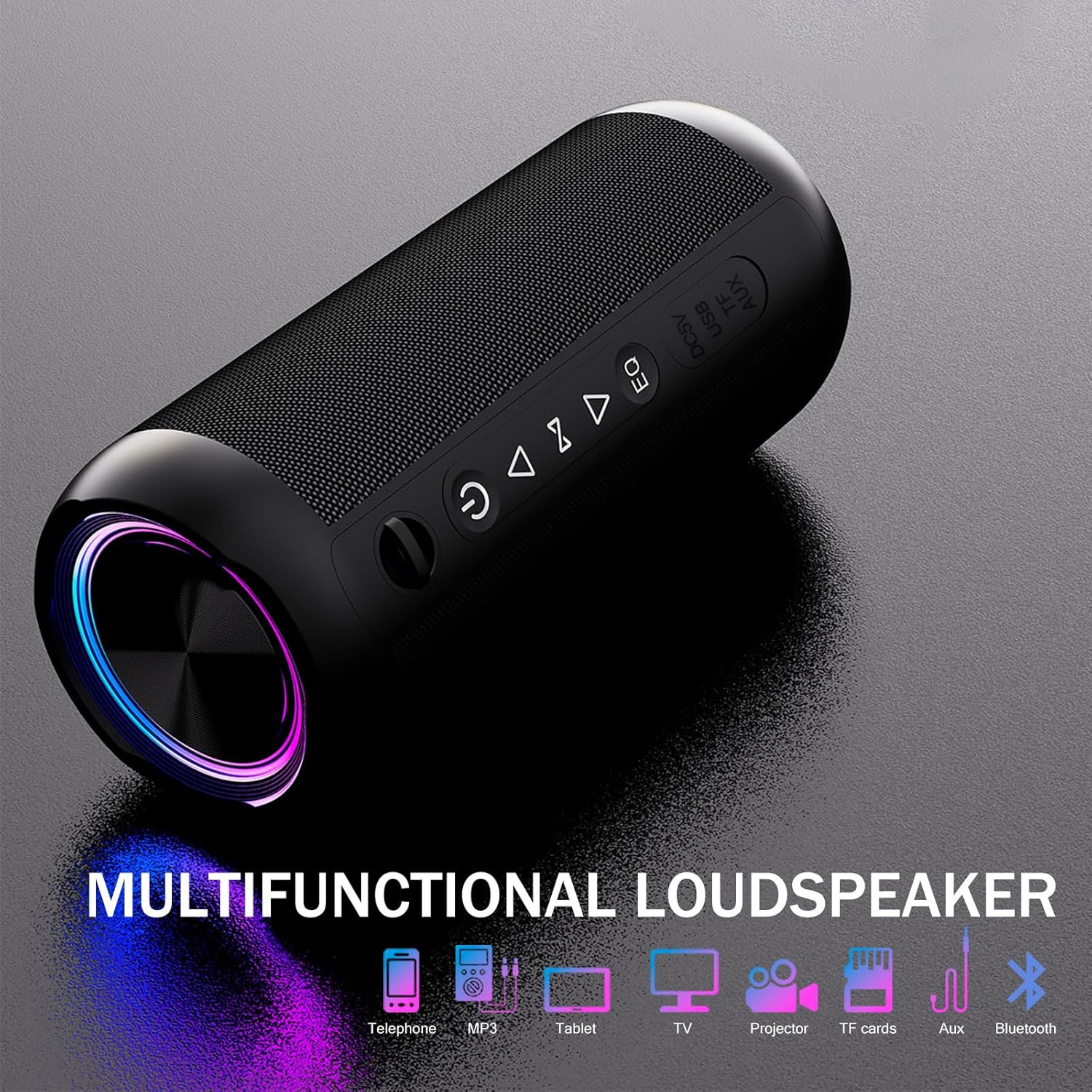 Portable Bluetooth 5.0 Speaker with Deep Bass,Ip66 Waterproof & Dustproof,Rgb Lighting,Aux/Tf Card Support,Type-C Charging,Tws Stereo,Perfect for Home,Outdoors,Cycling,Hiking,Camping&Parties (Black) image number 6
