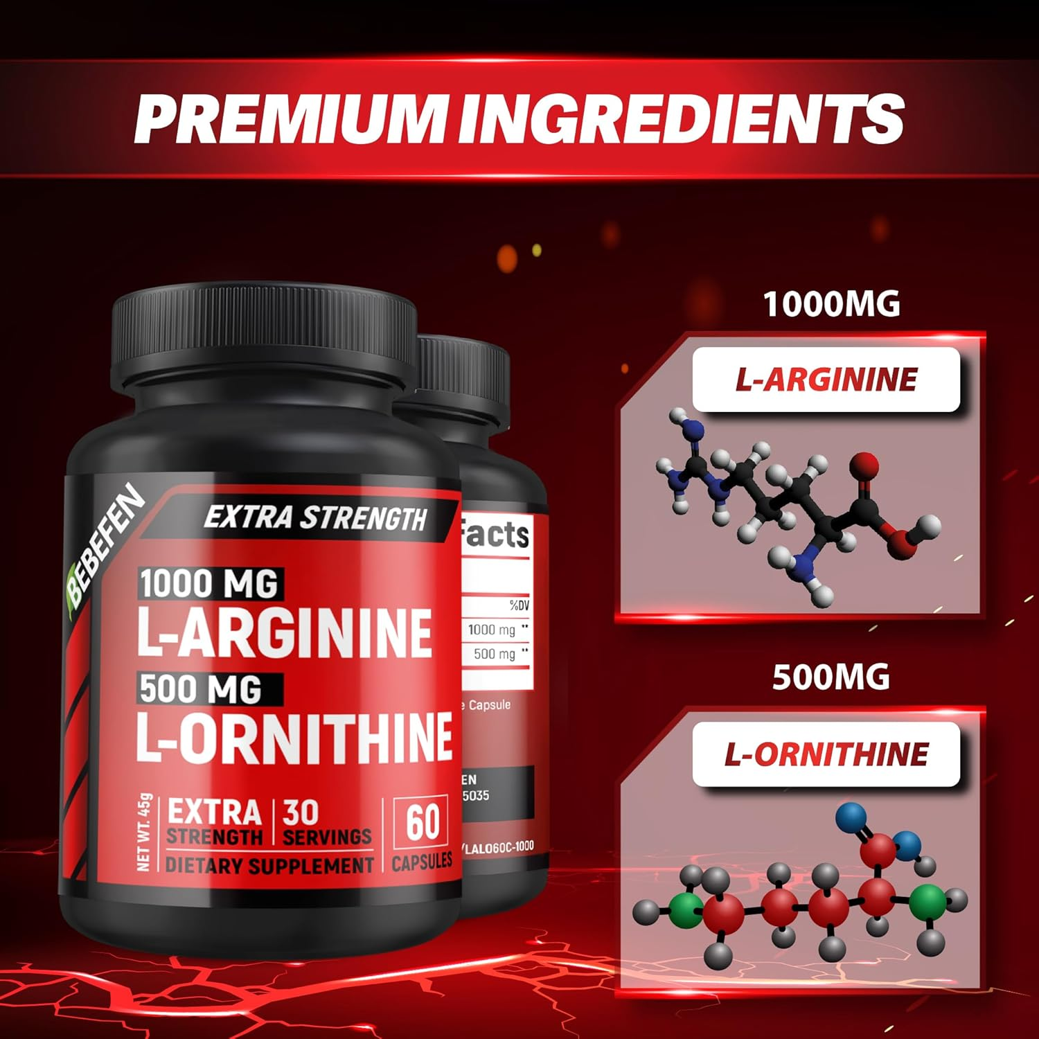 L-Arginine Hcl 1000 Mg + L-Ornithine Hcl 500 Mg &ndash; 60 Vegetarian Capsules &ndash; Supports Healthy Circulation