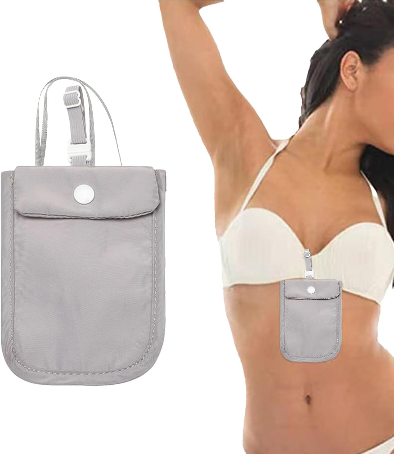 Whnbuij Undercover Bra Wallet - Secret Hidden Pocket with Adjustable Elastic Strap, Underwear Bra Bag, Gray, Siehe Beschreibung, See Description image number 4