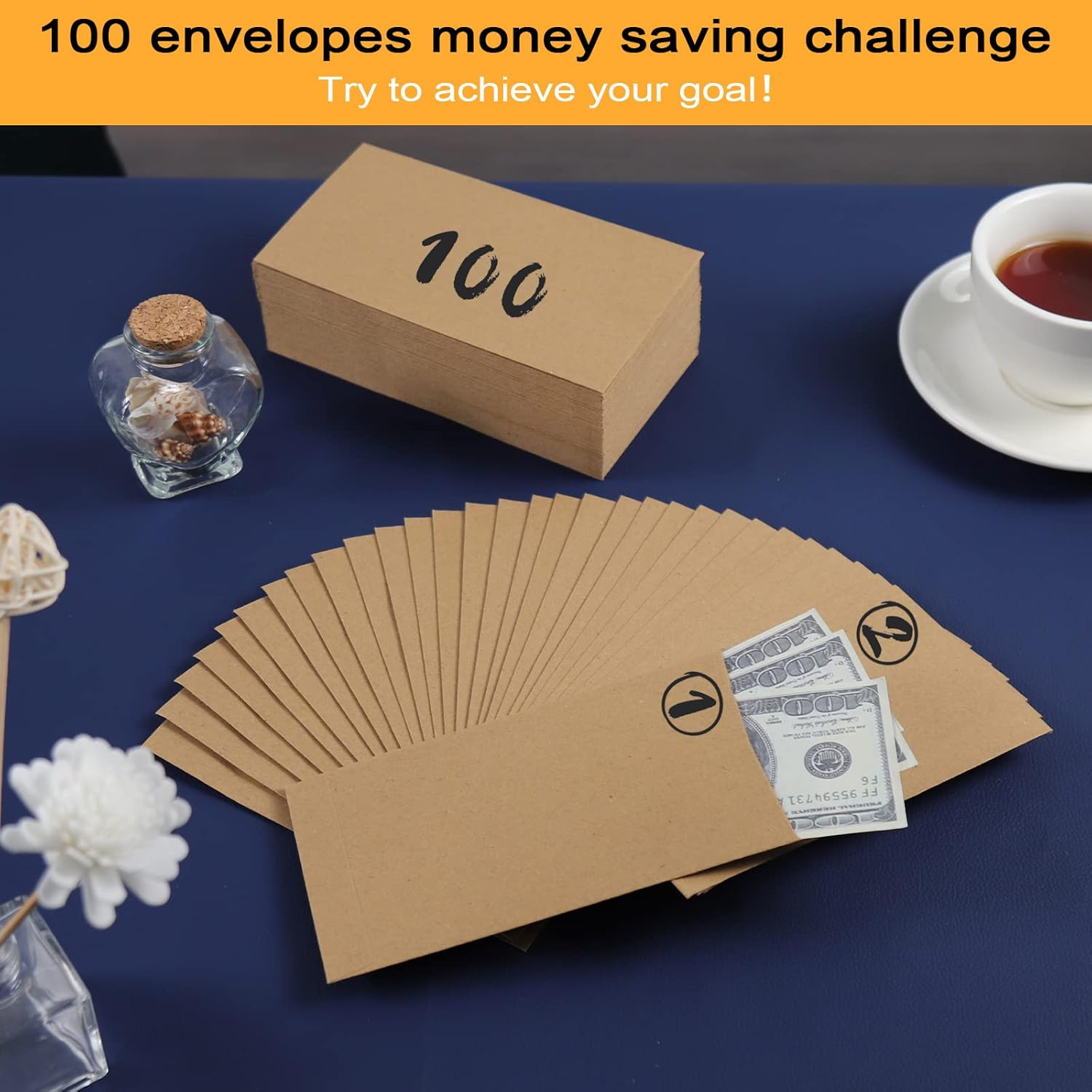 100 Pack Cash Envelopes Self Adhesive 6.7X3.5 Inch, Fit for Envelope Money Saving Challenge, Kraft Paper 120 GSM Thick Money Envelopes for Cash, Budgeting, Cash Tips, Check, Coin & Tickets image number 5