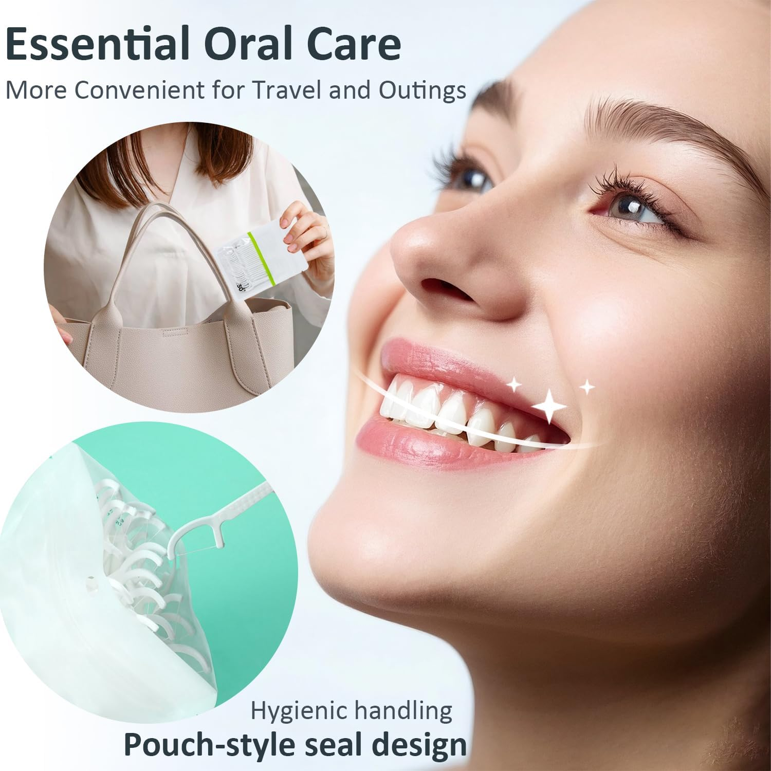 EKIND Dental Floss Disposable Tooth Sticks Smooth Strong Thread Easy Grip Handle Oral Care Zip Seal Bag for Daily Cleaning(30 Count) image number 1