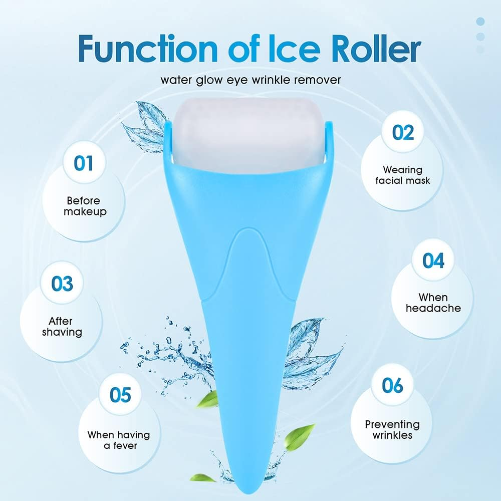 AECW 3-In-1 Natural Jade Roller and Gua Sha Set for Face and Eye Ice Roller Facial Cooling Massage Roller (Light Blue Ice Roller + Jade Roller + Gua Sha) image number 5