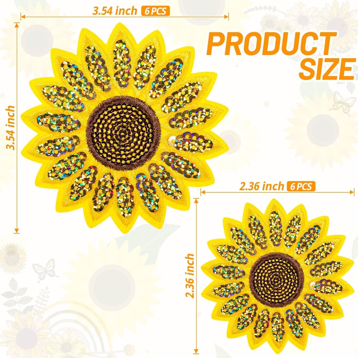 12 Pcs Sunflower Embroidered Iron on Patches, 2 Sizes Sunflower Sew Repair Embroidery Applique Patch for Jeans Clothing Hats Bags Arts Crafts
