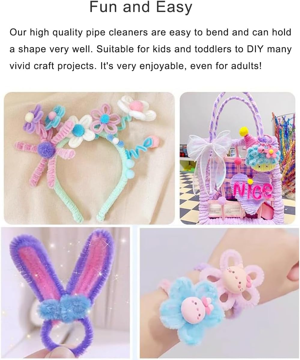 Green Pipe Cleaners, 100 Pieces Chenille Stems Craft, 12 Inch Long Fluffy Pipe Cleaners for Creative DIY Art Craft Projects, Home Decoration Supplies (6 Mm X 30 Cm, Green Series-4 Colors) - Blue Serie-200Pcs image number 3