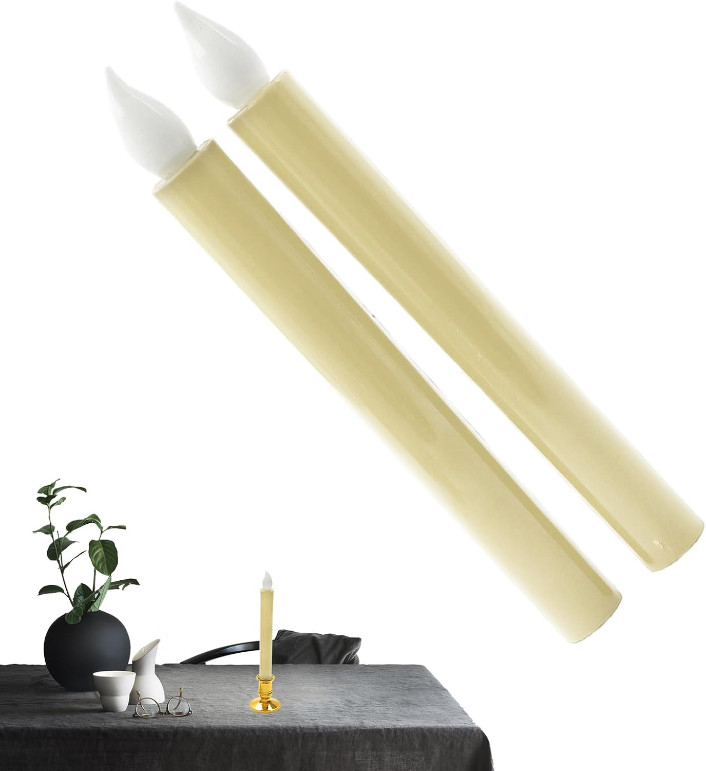 LED Flameless Candles | Birthday Decoration | Holiday Flickering Candles | for Home Dormitory Living Room Dinner Table Patio Bedroom Bathroom Wedding Birthday Parties Family Gatherings - Beige image number 2