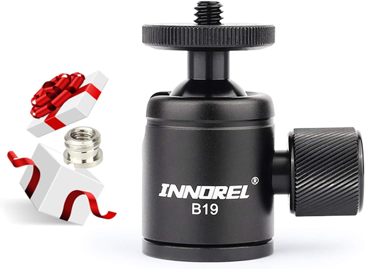 Mini Tripod Ball Head-Innorel B19,2022, 360 Degree Rotating Panoramic CNC Ballhead with 3/8" to 1/4" Adapter,Max Load 3Kg for Phone/Dlsr Camera/Mini Holder,12-Month Warranty image number 1