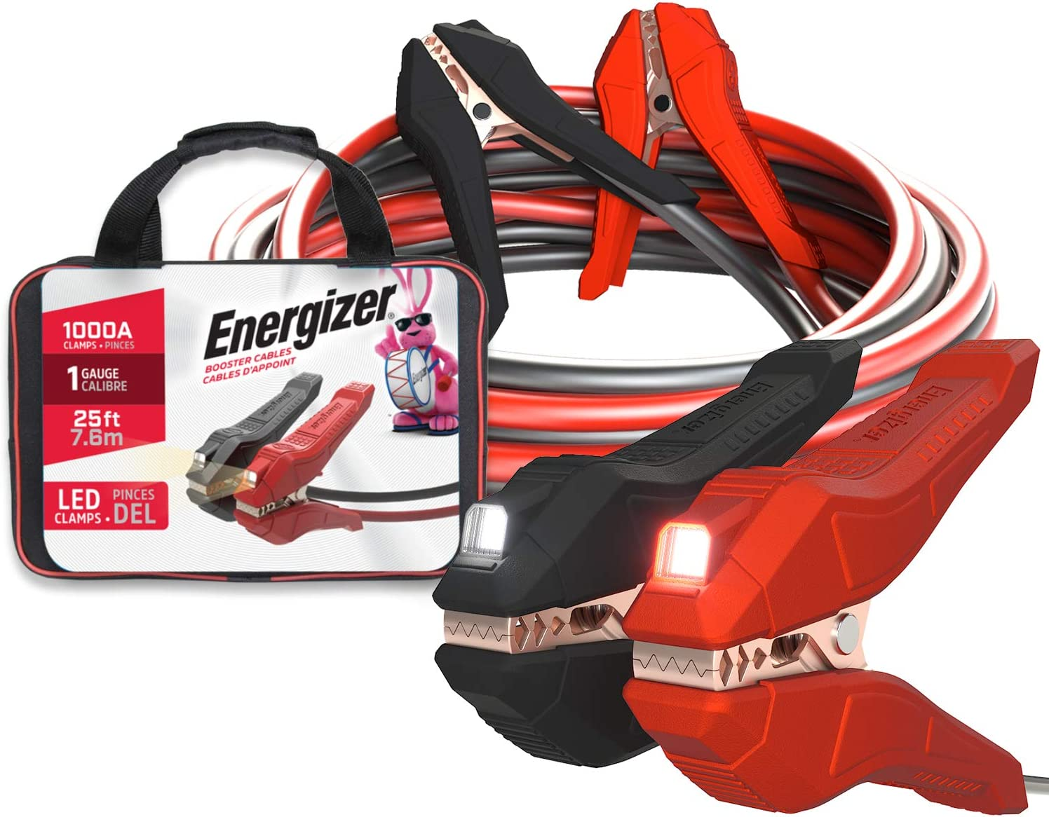 Energizer Jumper Cables for Car Battery with Built-In LED Lights, Heavy Duty Automotive Booster Cables for Jump Starting Dead or Weak Batteries - Carrying Bag Included (25-Feet (1-Gauge) image number 1