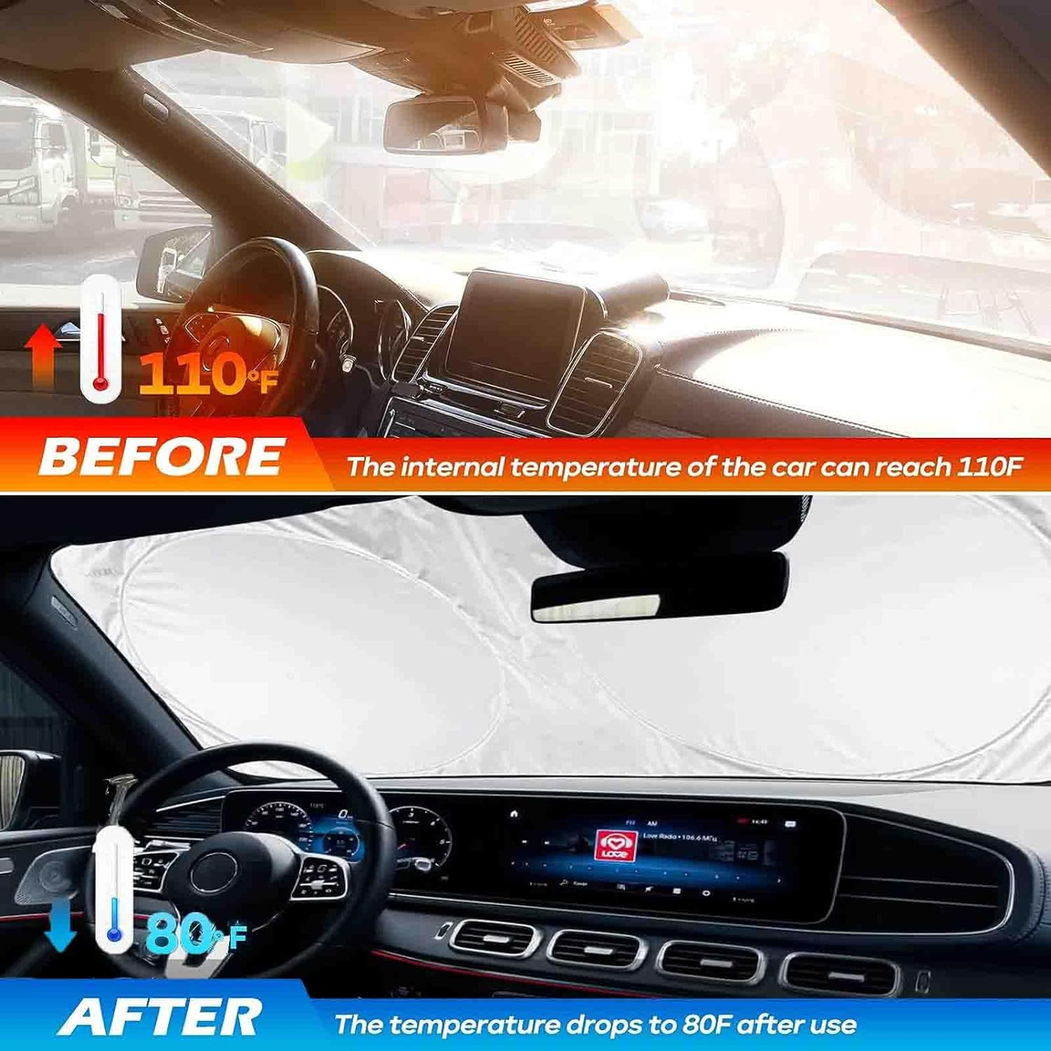 Windshield Sun Shade,Foldable Car Sun Shade Windshield,Sun Blocker for Car,Uv Block Shades for Front Windows,Suitable for Most Sedans,Suv and Trucks Accessories Prevents Fading image number 3