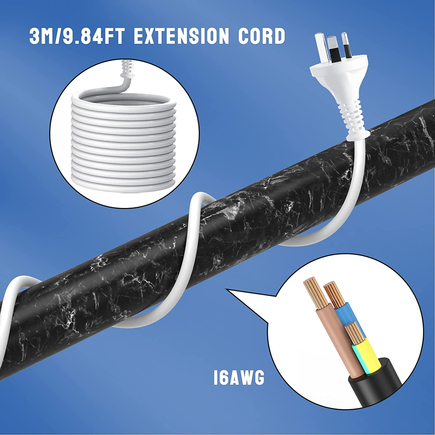 Desk Power Board, Haylink Aluminium Alloy Clamp Powerboard with USB C, 3 Outlets Desk Power Strip with Switch, Desktop Mounted Power Board Connect 3M Extension Cord for Home Office image number 4