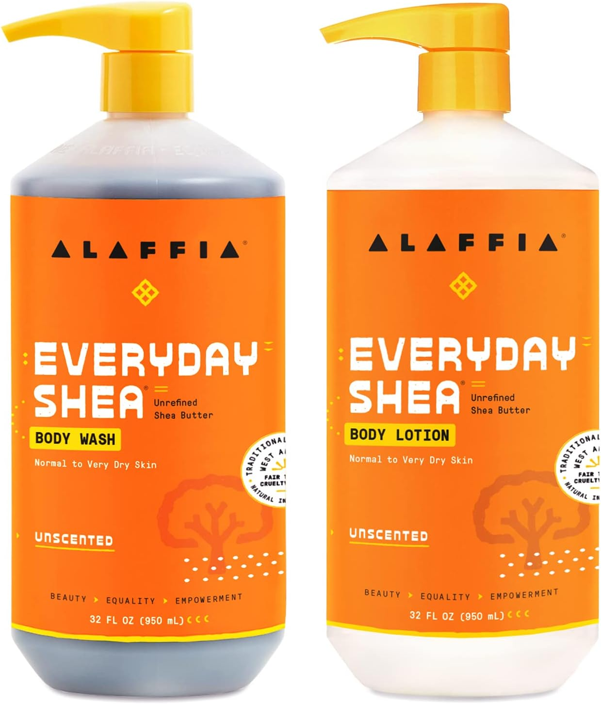 Alaffia Everyday Shea Body Lotion and Body Wash Bundle - Normal to Very Dry Skin, Moisturizes and Cleanses Soft and Supple Skin with Shea Butter, Lemongrass, Neem and Coconut Oil, Unscented, 32 Fl Oz Each image number 3