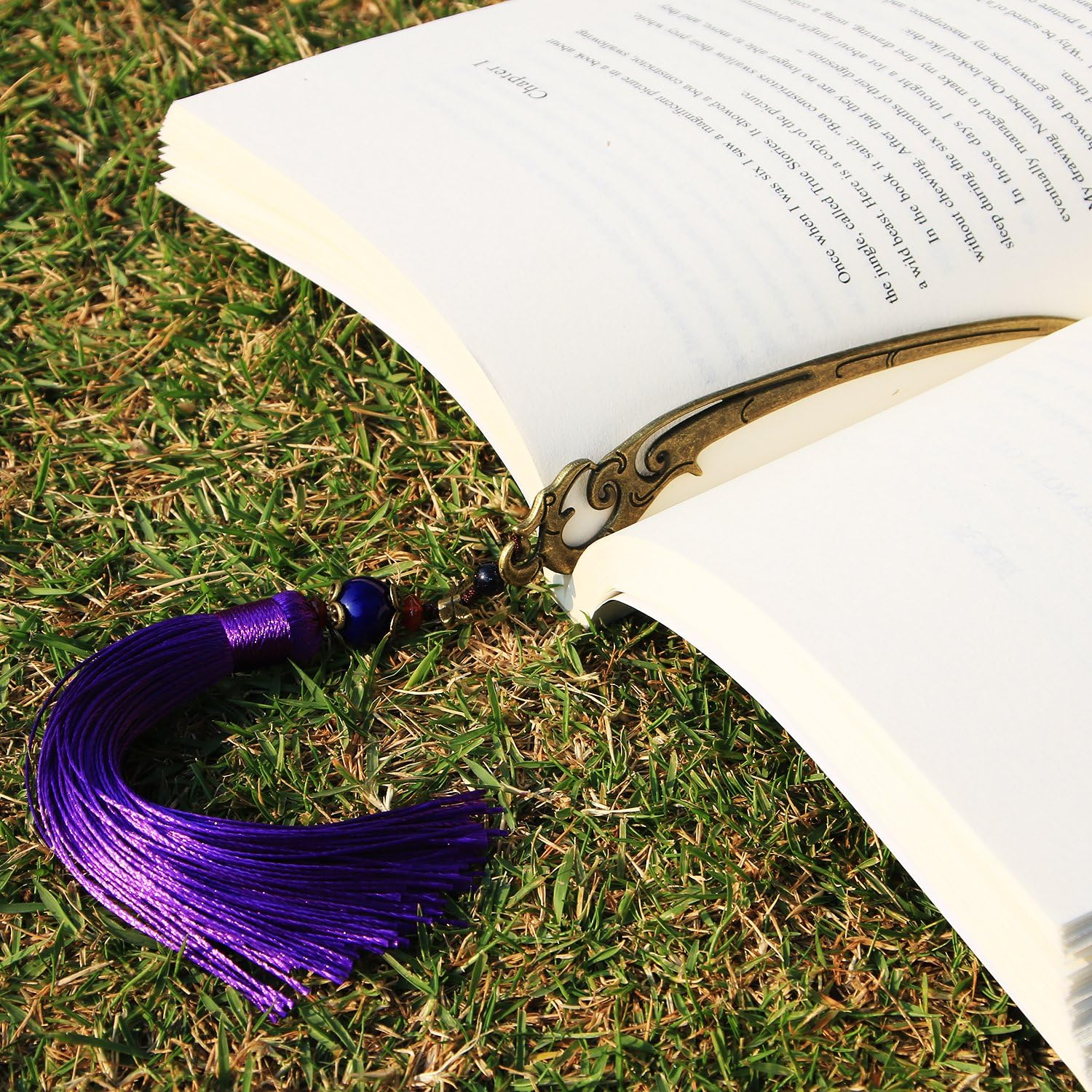 Chinese Metal Bookmarks with Tassel, Vintage Bookmark Unique Classical Ancient Chinese Hairpin Bookmark with Handmade Silky Tassel for Book Lovers Unique Gift image number 6