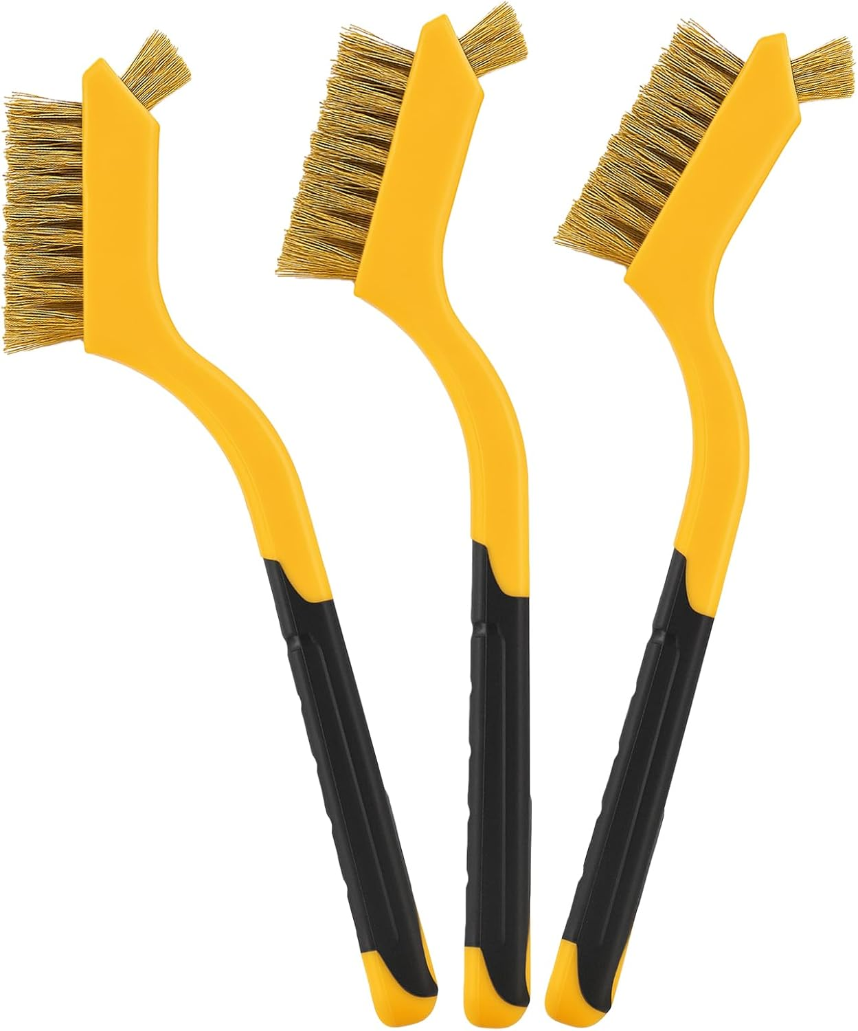 3-Pack 7'' Copper Plated Steel Wire Brush Set,Multi-Use Dual Head and Curved Handle Grip,Wire Cleaning Brush for Toilet,Kitchen, Bathroom Etc image number 1