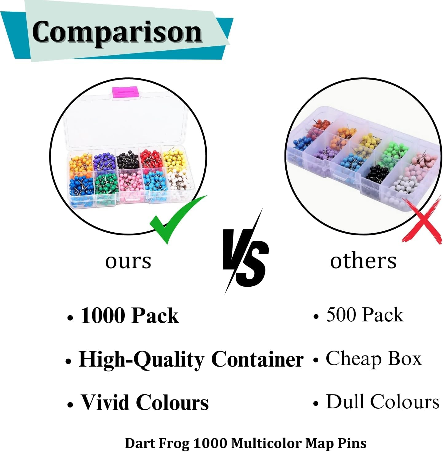 Dart Frog 1000 Multicolour Map Pins, 10 Assorted Colours image number 2