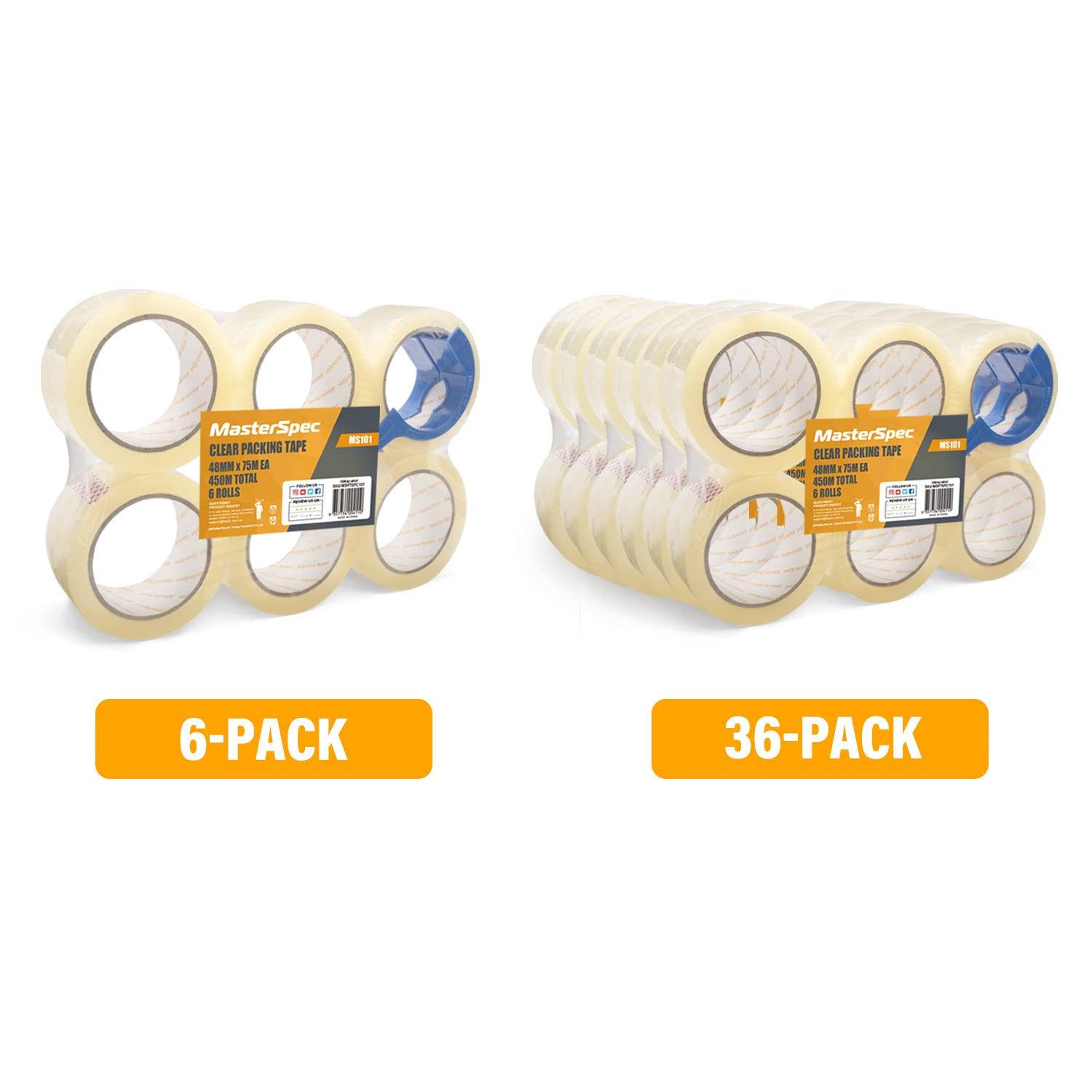Masterspec Clear Packing Tape 6 Rolls, 450M Total Length, 48Mm X 75M image number 4