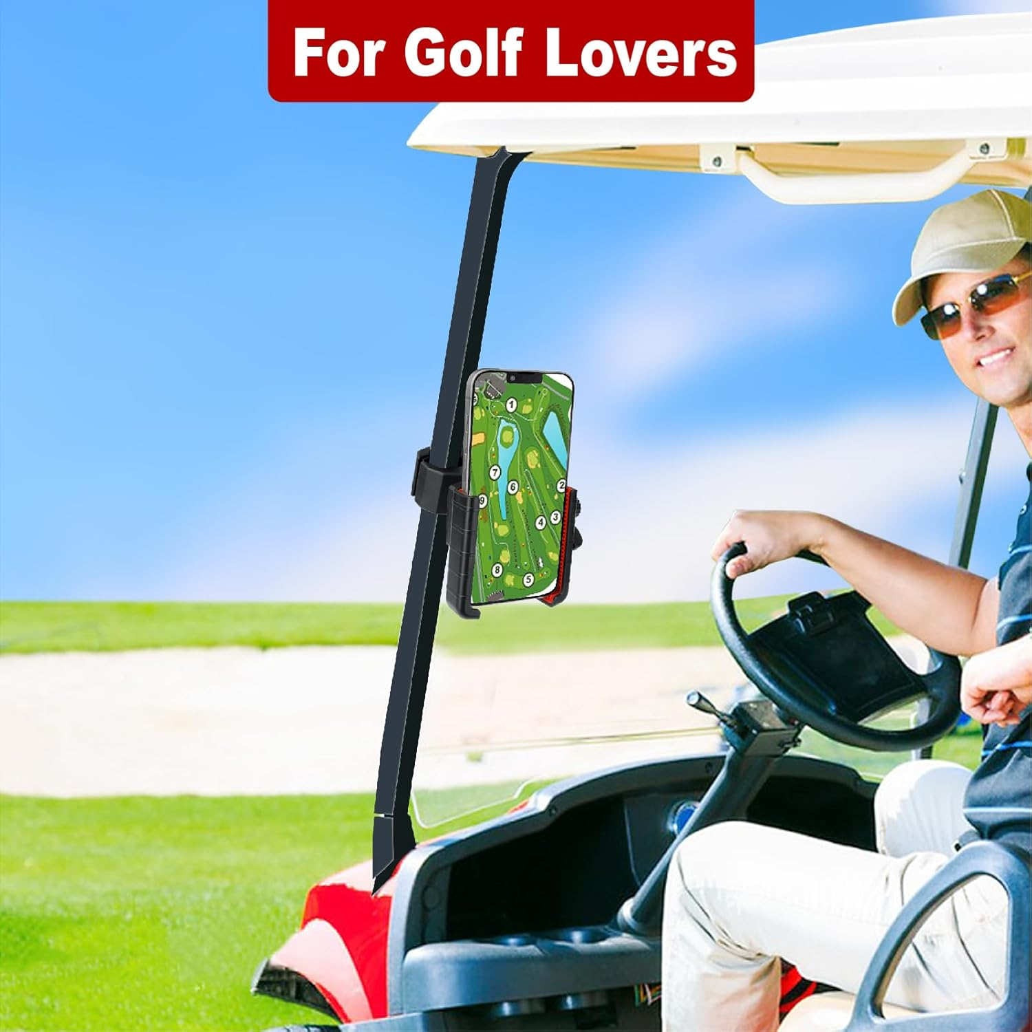 Haxmuti Golf Cart Phone Holder, Cell Phone Holder Mount Compatible with Ezgo/Club Car/Yamaha, Universal Compatible with Iphone Galaxy Google Pixel, Golf Cart Accessories Fit for Smart Phones, Red image number 6