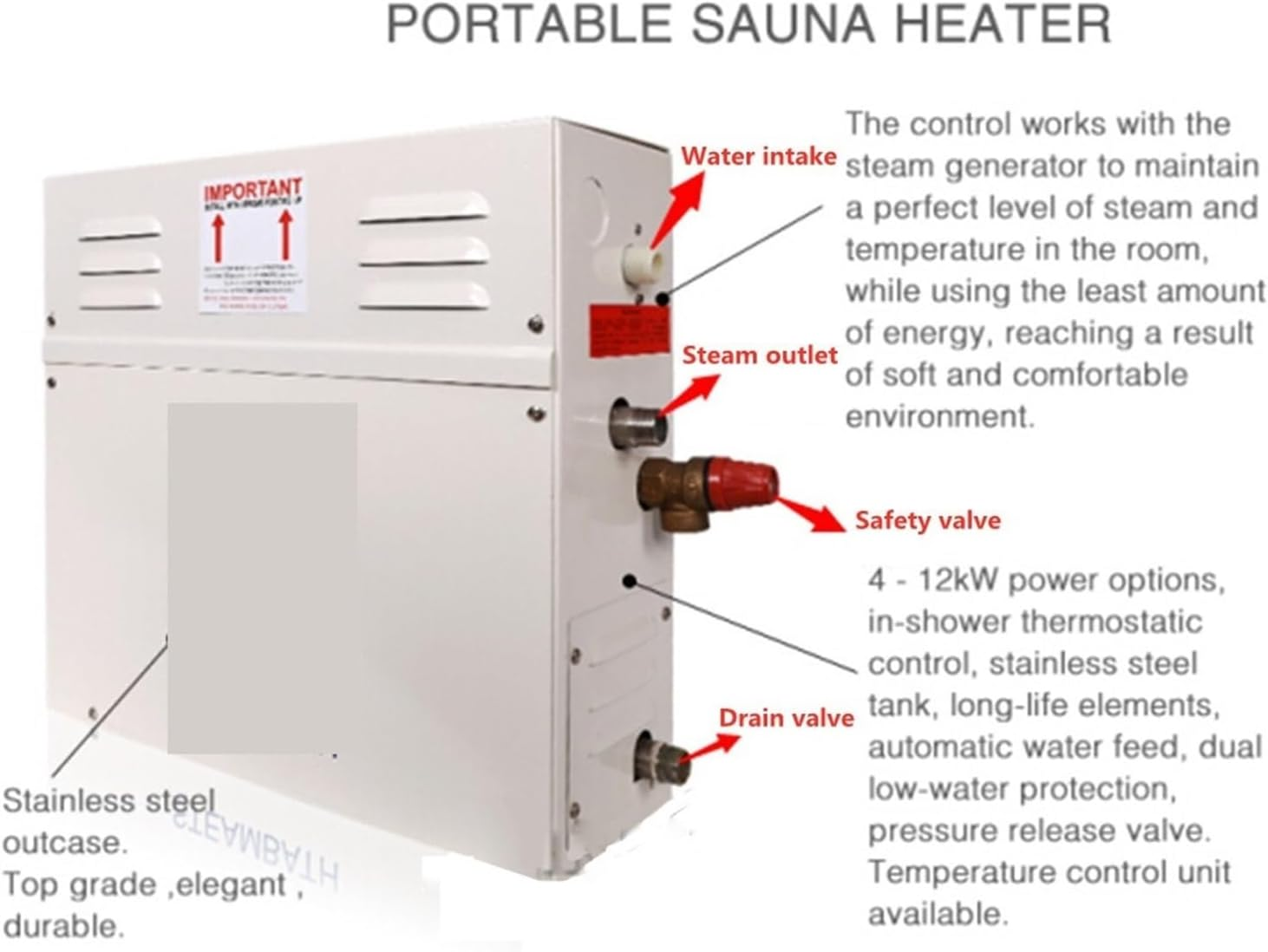 Sauna Steamer, 9KW Steam Generator for Shower 380V Home Steam Machine, Sauna Equipment Sauna Bath SPA Steam Shower with Digital Controller(380V) - 1 image number 3