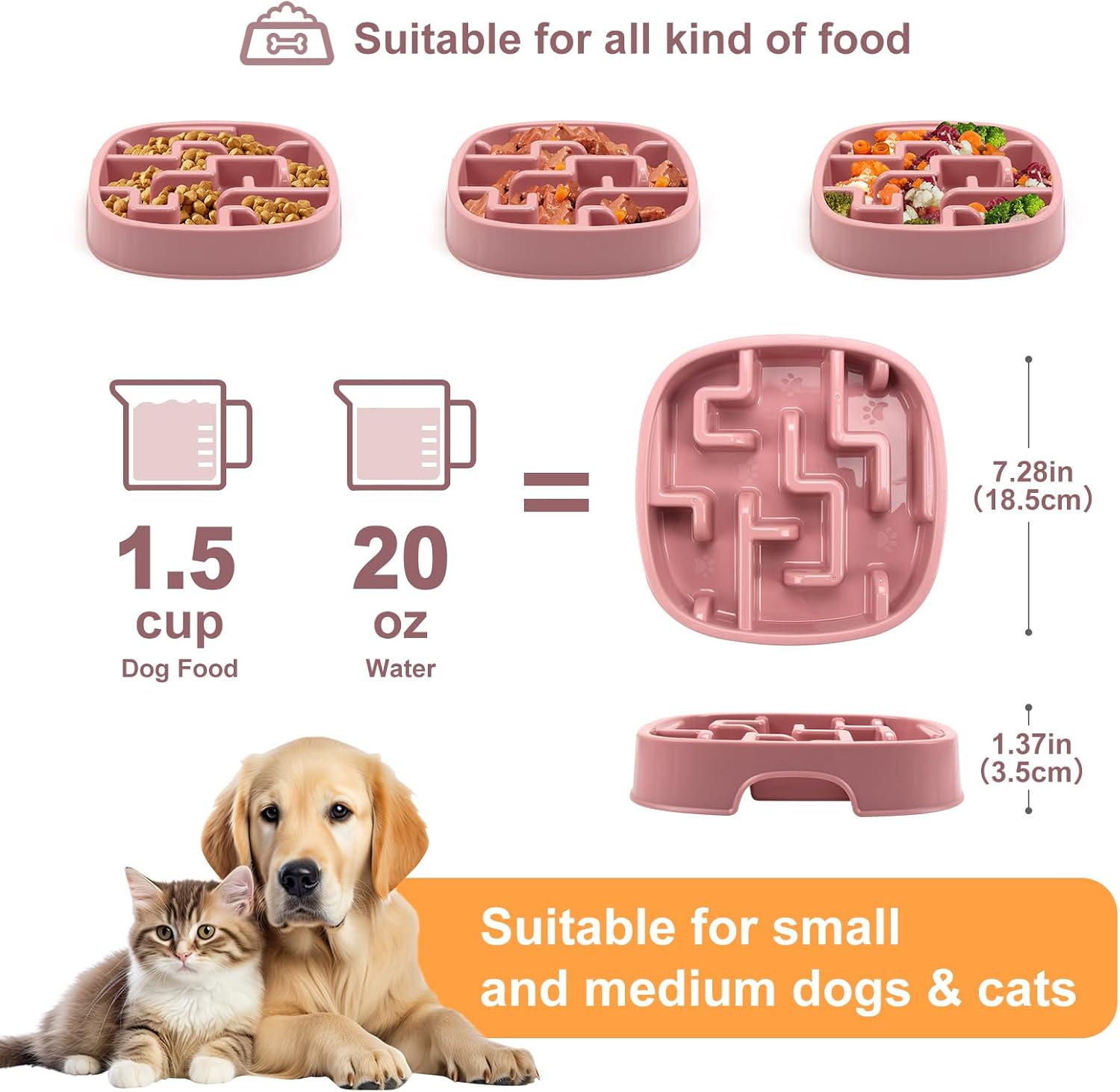 Coolplay Dog Bowl Slow Eating Dog Bowl Slow Eater Dog Bowls Dog Puzzle Square Bowl for Pets Rose Red image number 1