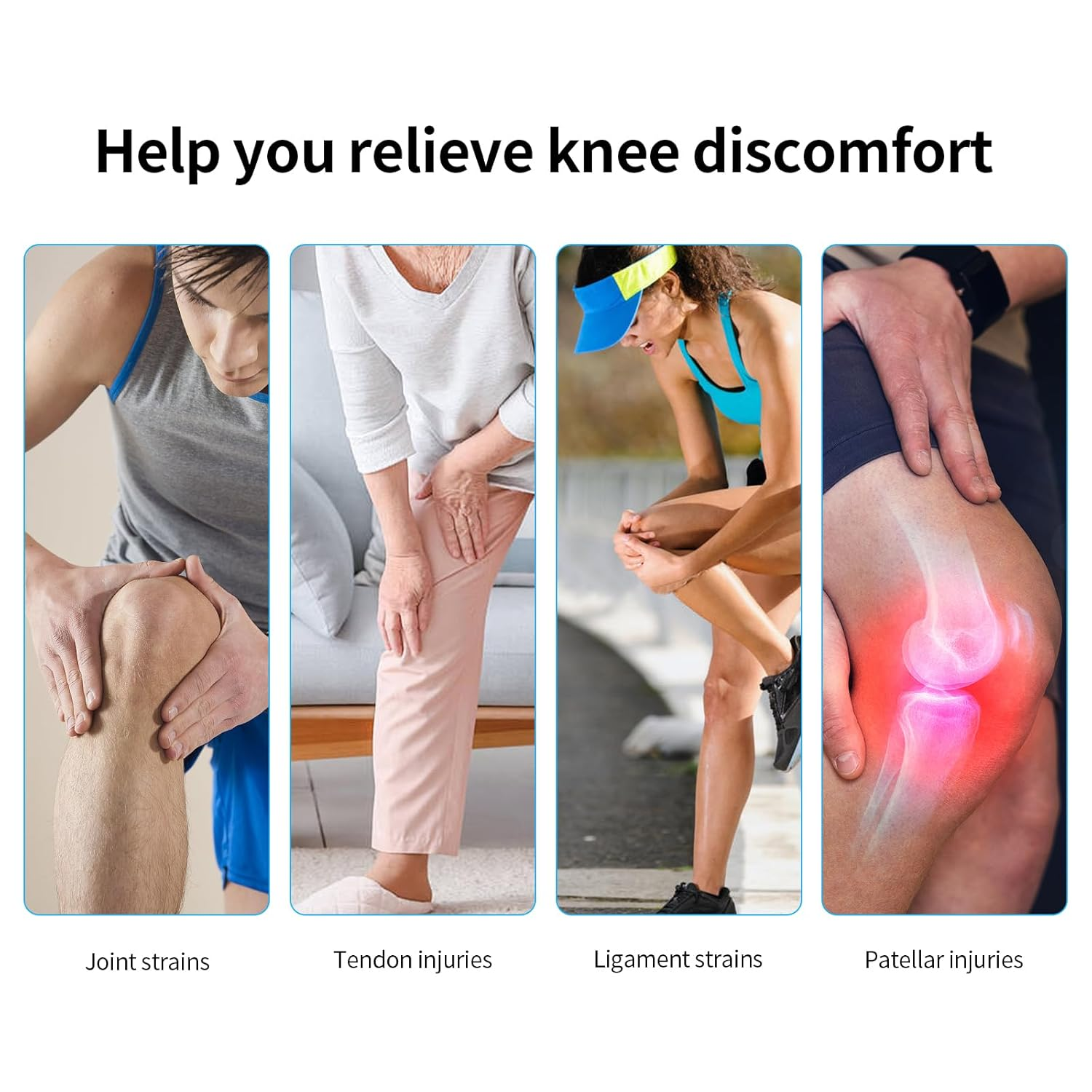 Patella Knee Brace (2-Pack) with Silicone Pads, Adjustable Support Sleeve with Magic Tape, Improve Your Knee Alignment (Large) image number 3