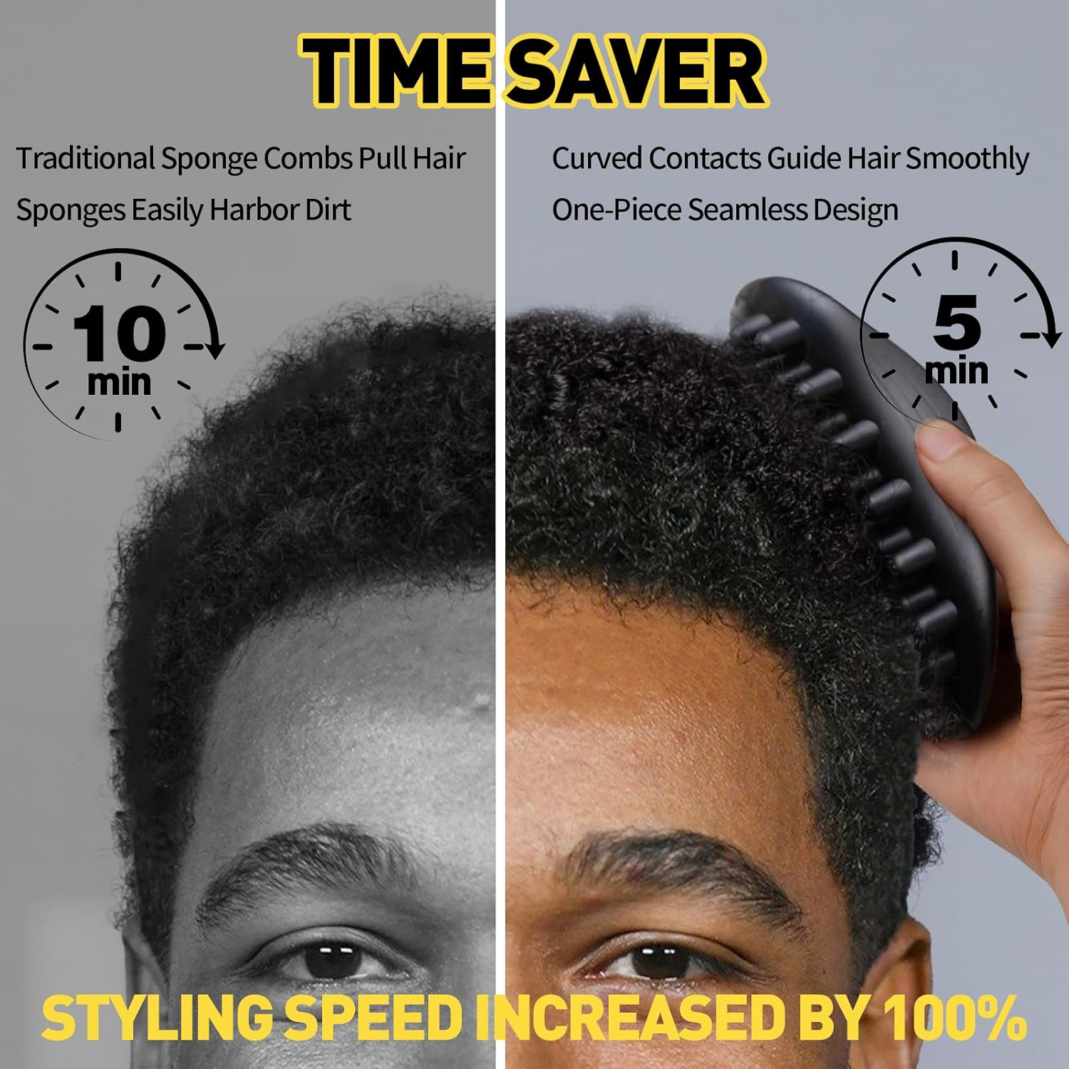 Wave Pomade Hair Twist Sponge Brush Twist Styler Brush for Black Men, Washable Afro Curl Sponge Racket for Barbers & Daily Use, Ideal for Curly Hair, Rubber Large Tooth Brush Hair Pomade Styling Set image number 4