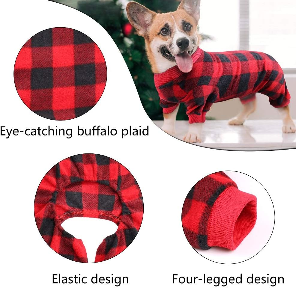 Plaid Dog Pajamas Soft Flannel Buffalo Pjs for Dog Christmas Pajamas Pet Clothes Warm and Cozy (S/M) image number 5