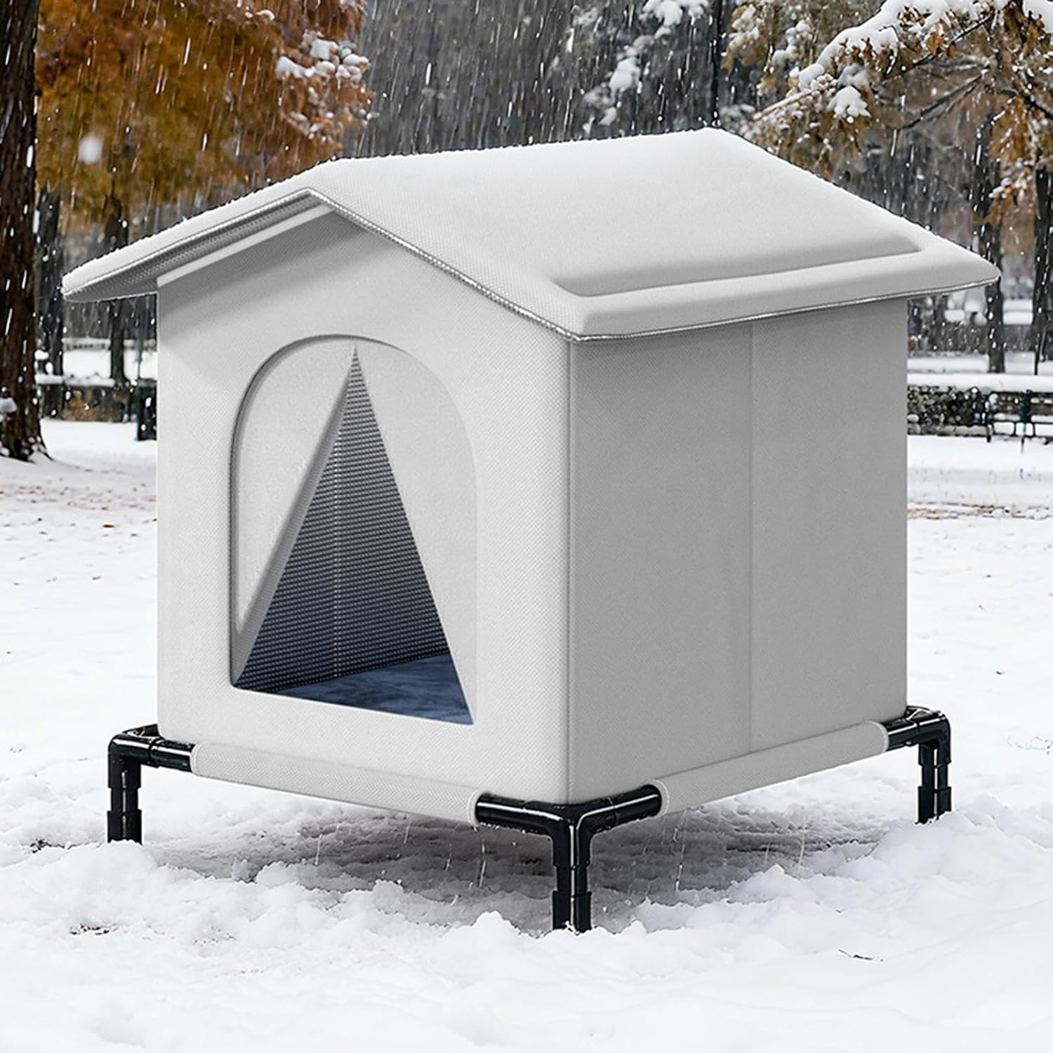 Cat Shelter | Foldable Windproof Lightweight Bed,Compact Stray Cat House - for Outdoor Winter Patio Balcony Play Sleeping Refuge Animals image number 2