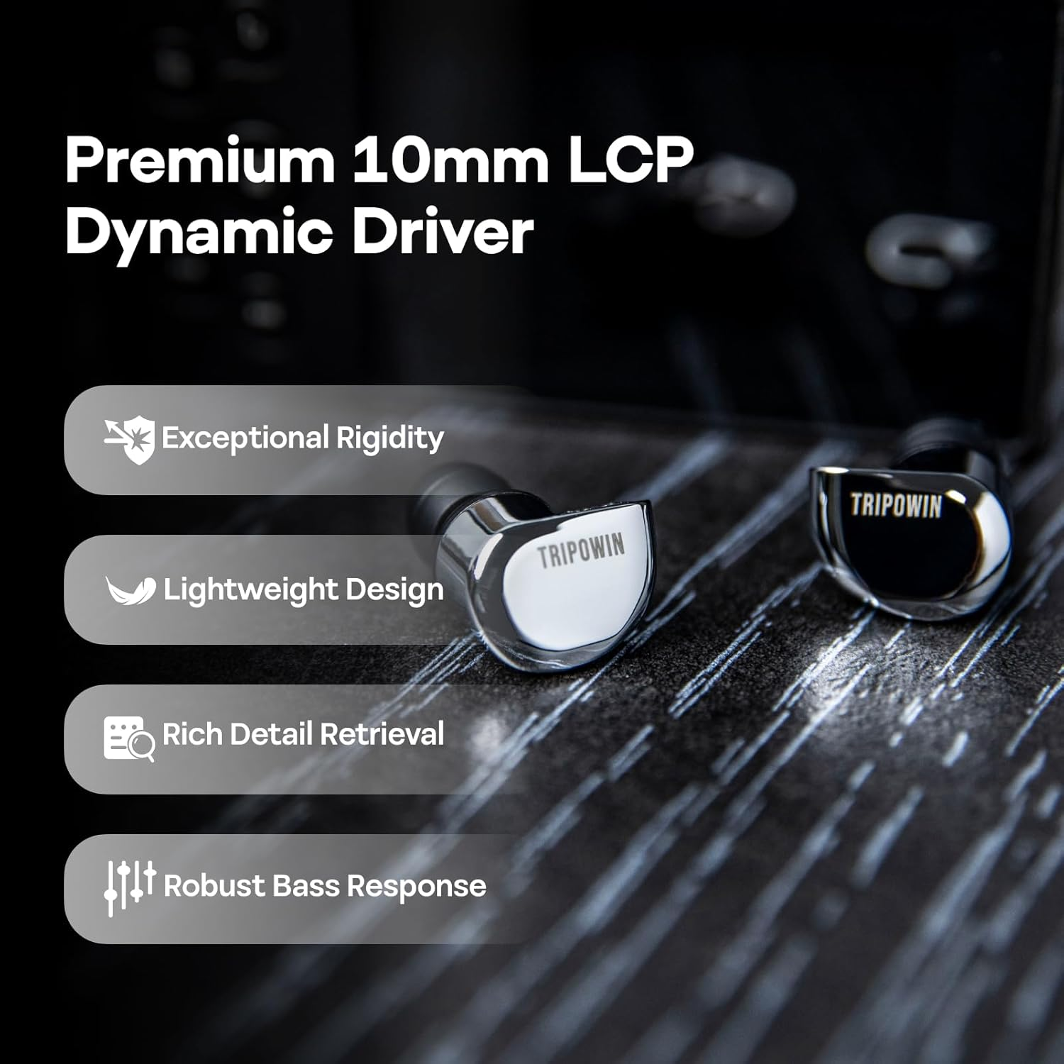 Linsoul Tripowin Ruta10 in Ear Monitor, 10Mm LCP Dynamic Driver IEM Earphones, Hifi Wired Earbuds, with CNC Alloy Shell and Detachable Silverplated Cable for Musician Audiophile (Silver) image number 3