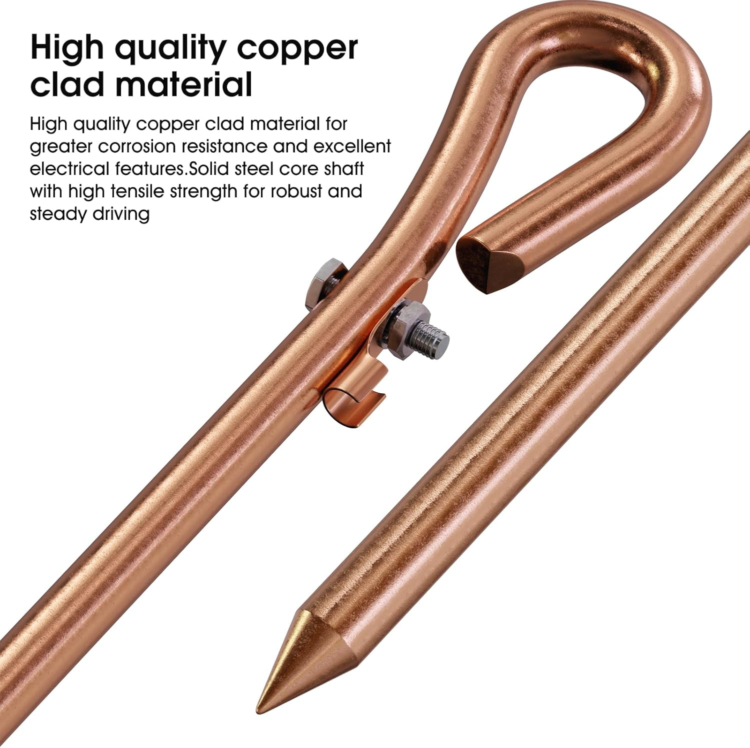 Portable Grounding Rod with 4Ft Long Flexible Bonding Wire with Copper Clip image number 3