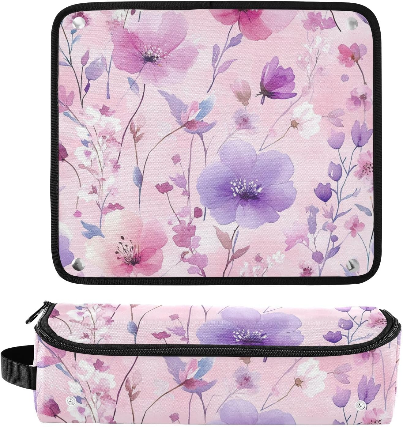 Hair Tool Travel Bag for Women with Removable Heat Resistant Mat Large Hair Straigheners Travel Case for Flat Irons, Straighteners, Curling Irons, Flowers Peach Purple Travel Bag for Hair, Flowers image number 2