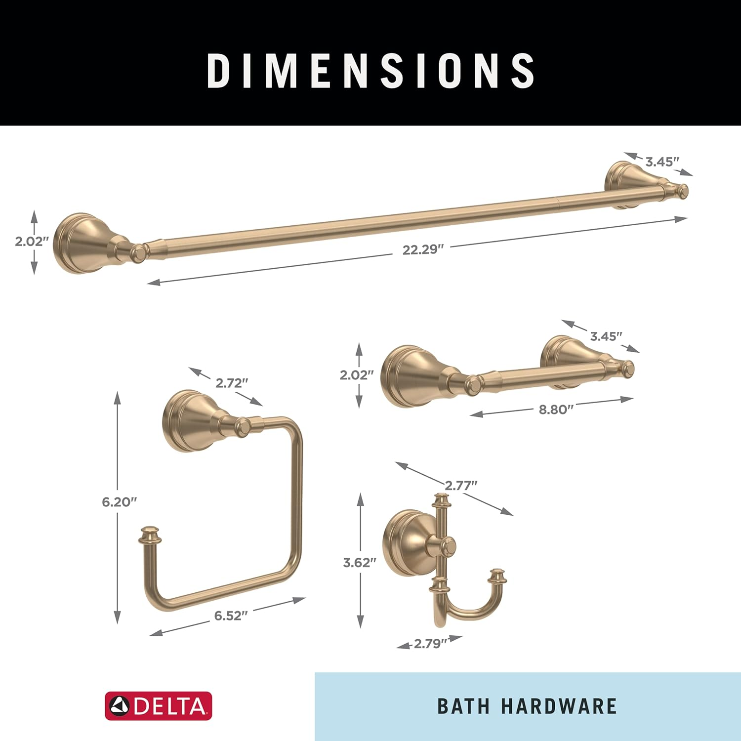 Delta Mylan 4-Piece Bathroom Set Champagne Bronze 18" Towel Rack, Toilet Paper Holder, Hand Towel Holder, Hook| Bathroom Accessory Set Towel Holder 4-Piece Hardware MYN64-CZ image number 1