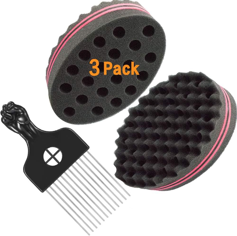 DDJSJ Hair Sponge Brush Big Holes Magic Twist Barber Dreads Locking Afro Curl Sponges for Men and Women Curly Coil Wave Hair Care Tool 3 Pack image number 1