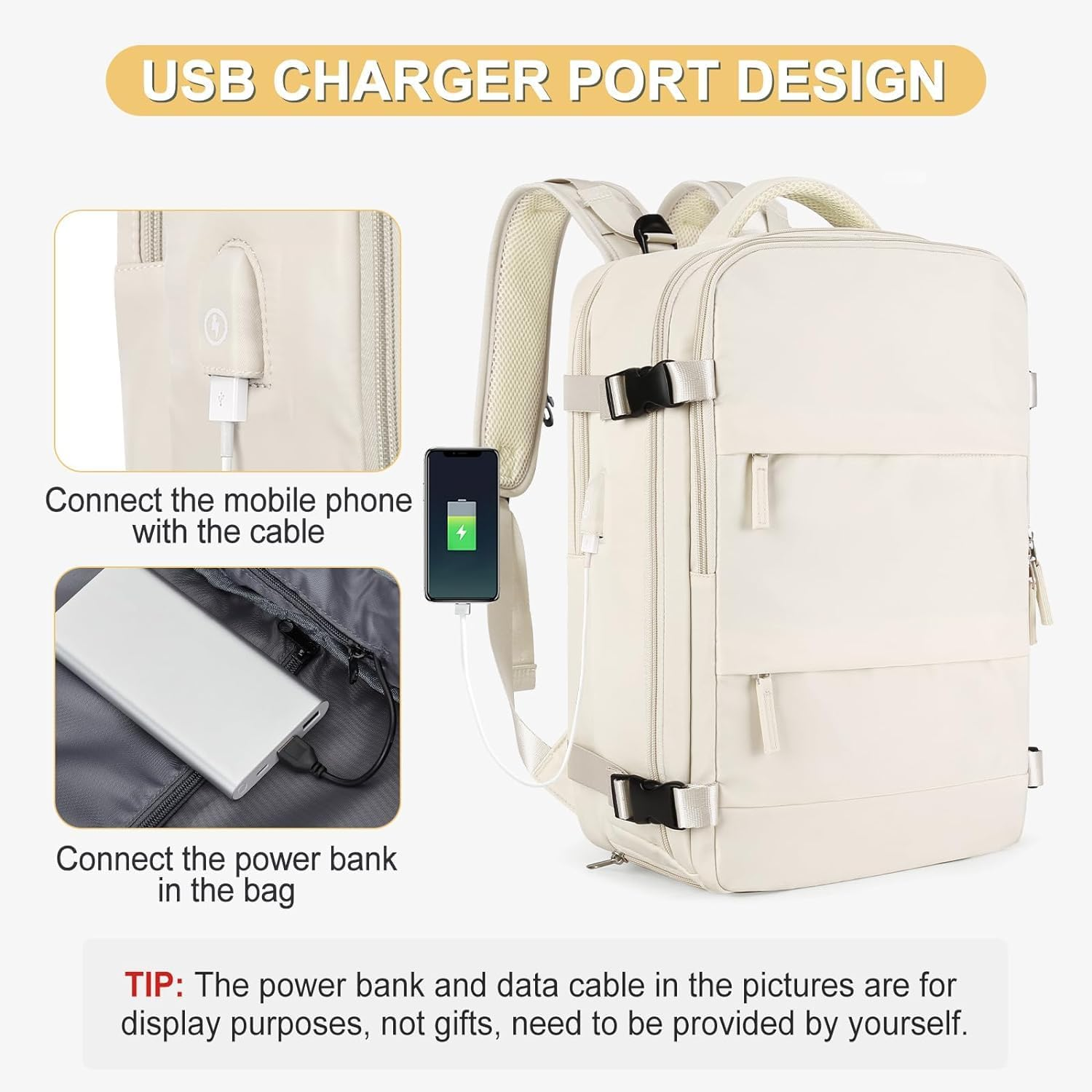 Large Travel Backpack,Carry on Backpack Flight Approved,Hiking Backpack Waterproof Outdoor Sports Rucksack Casual Daypack Fit 15.6 Inch Laptop Shoes Compartment image number 6